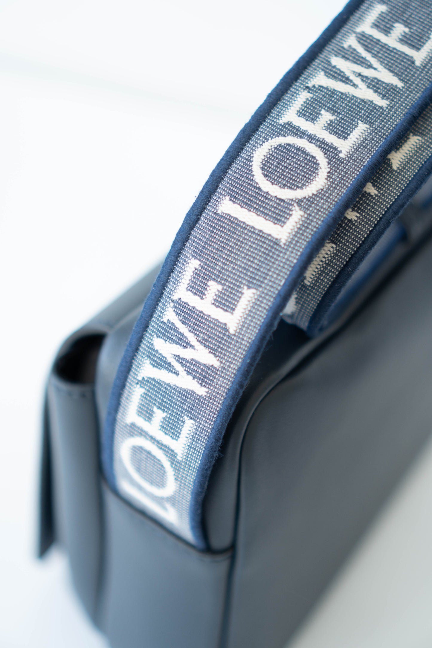 Military Messenger in Navy Blue supple Leather with Palladium Hardware