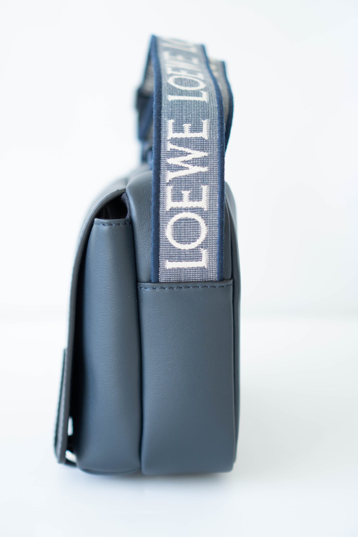 Military Messenger in Navy Blue supple Leather with Palladium Hardware