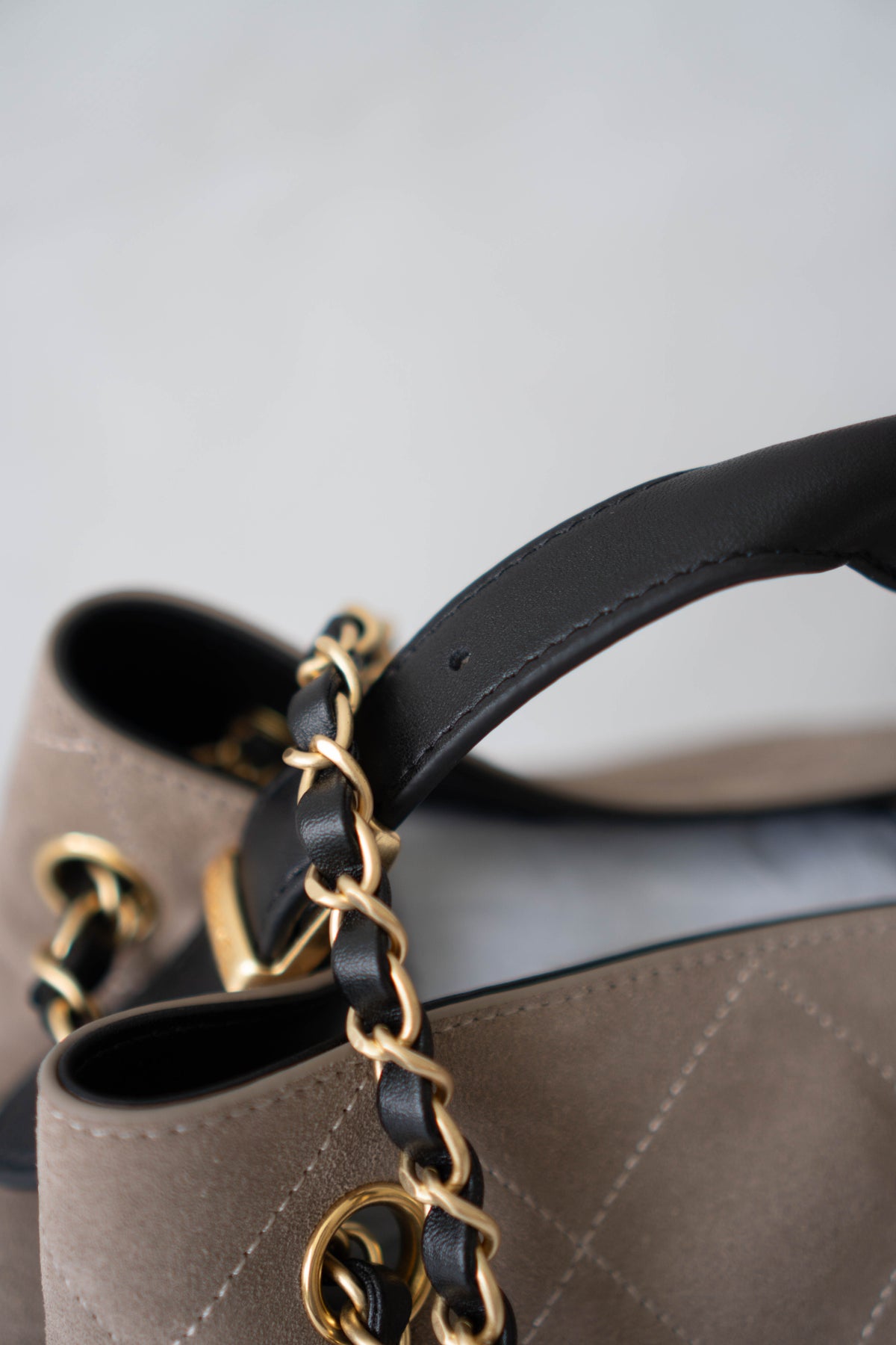 CC Large Hobo Bag – Taupe Suede & Black Calfskin