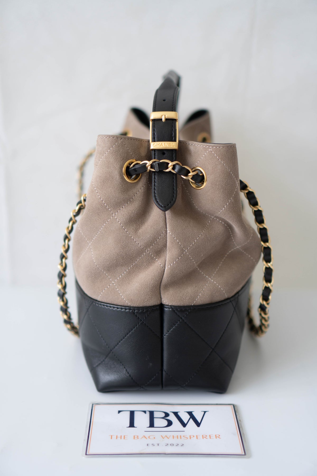 CC Large Hobo Bag – Taupe Suede & Black Calfskin
