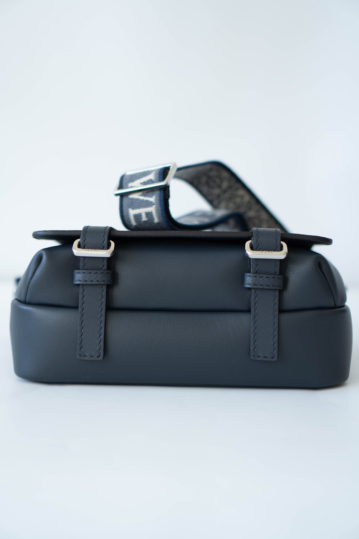 Military Messenger in Navy Blue supple Leather with Palladium Hardware