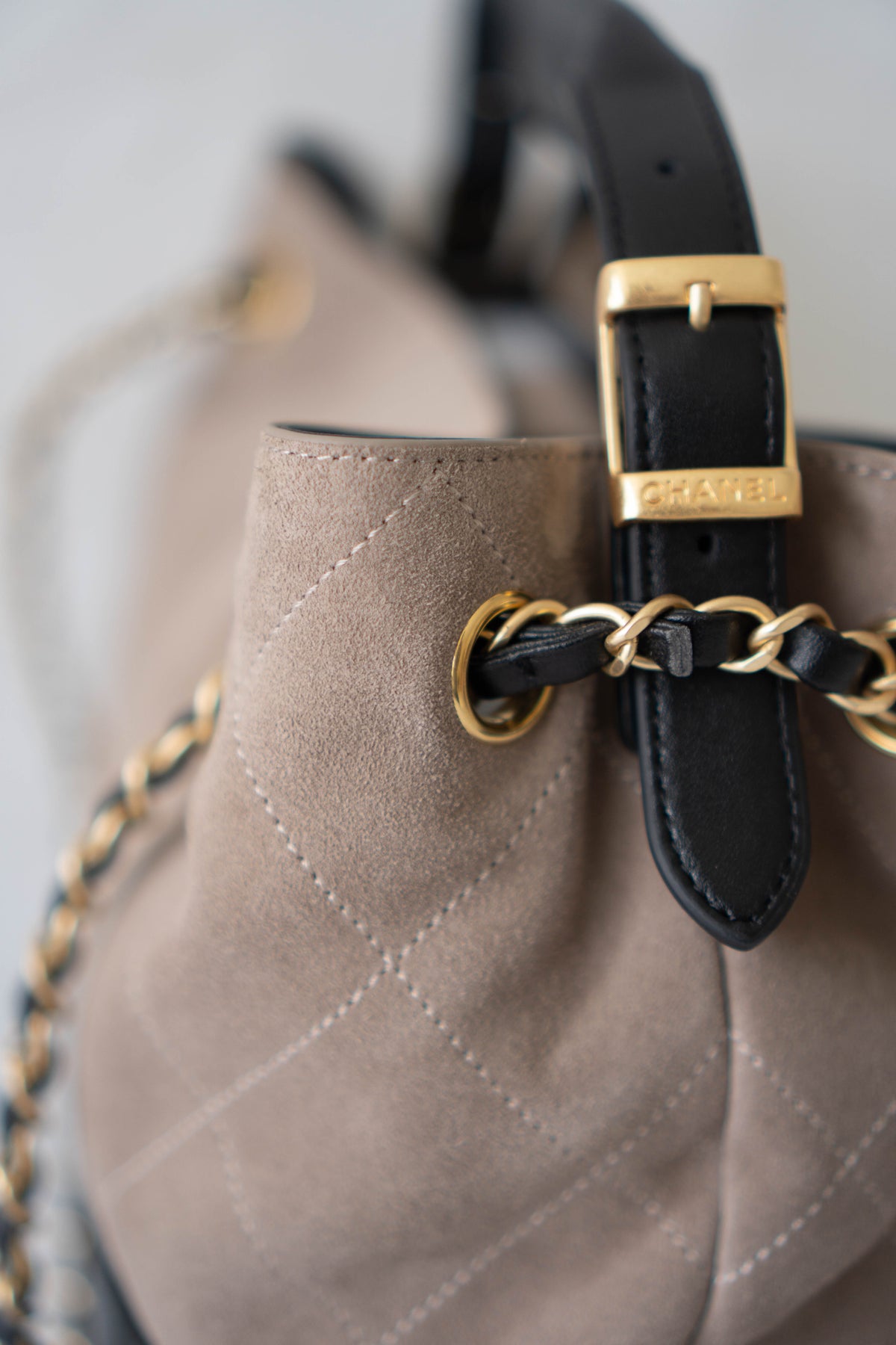CC Large Hobo Bag – Taupe Suede & Black Calfskin