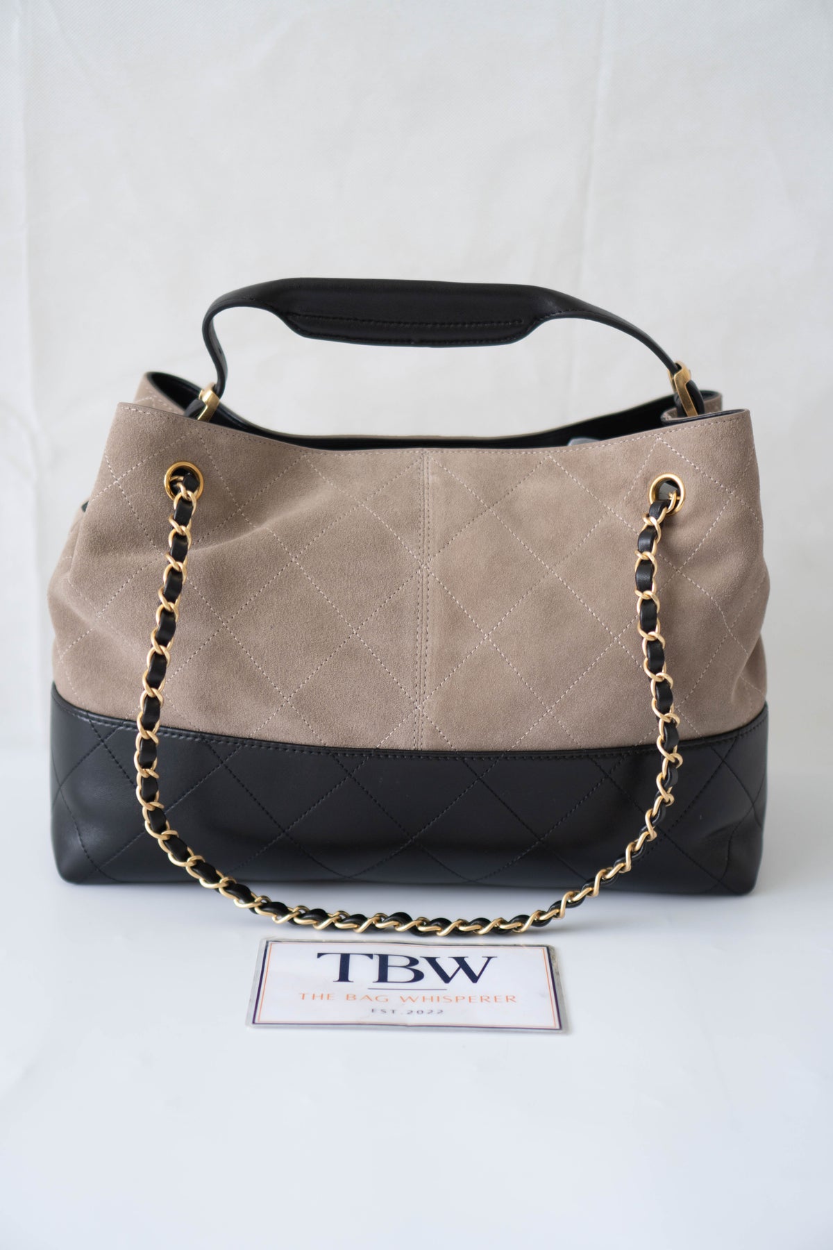 CC Large Hobo Bag – Taupe Suede & Black Calfskin