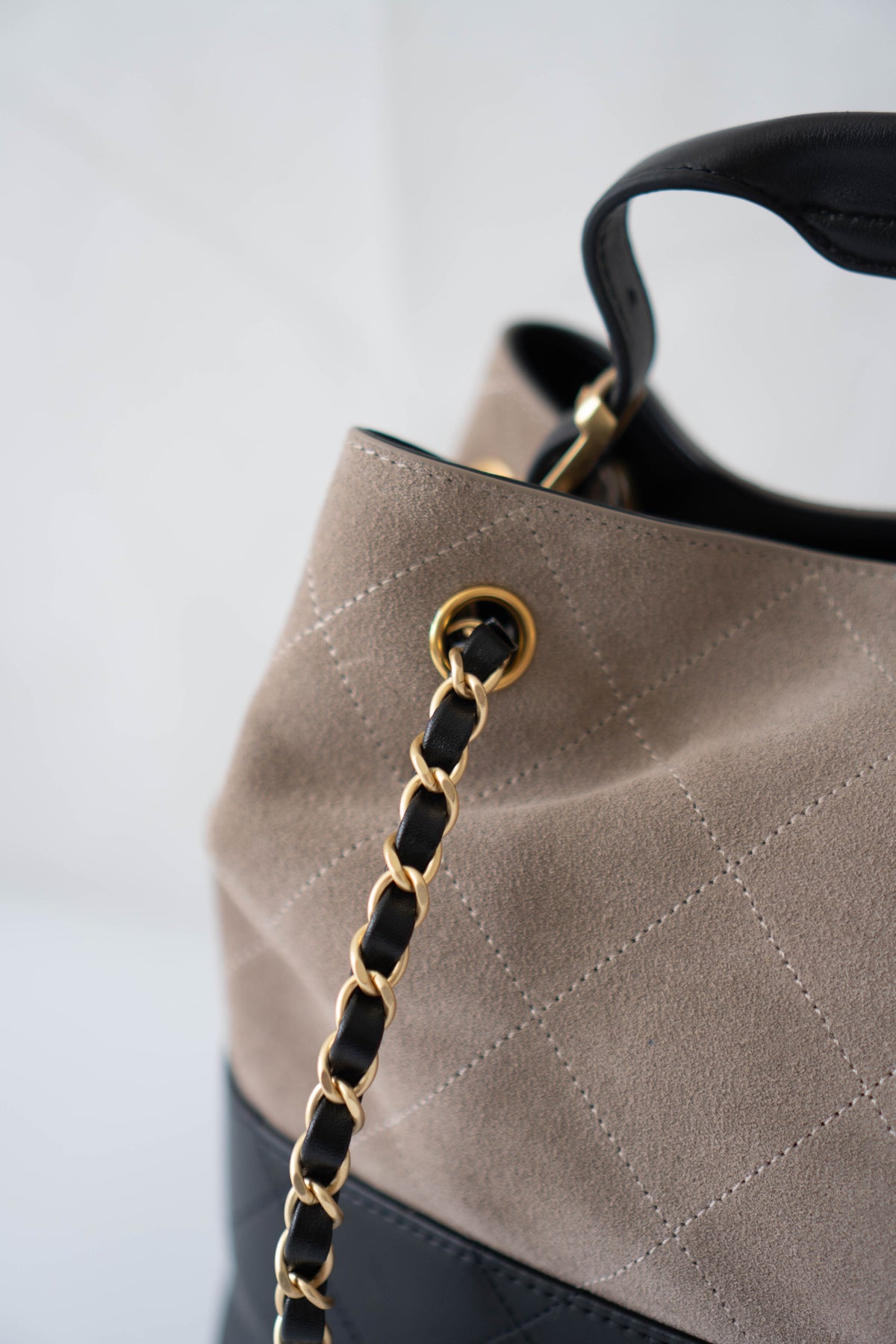 CC Large Hobo Bag – Taupe Suede & Black Calfskin