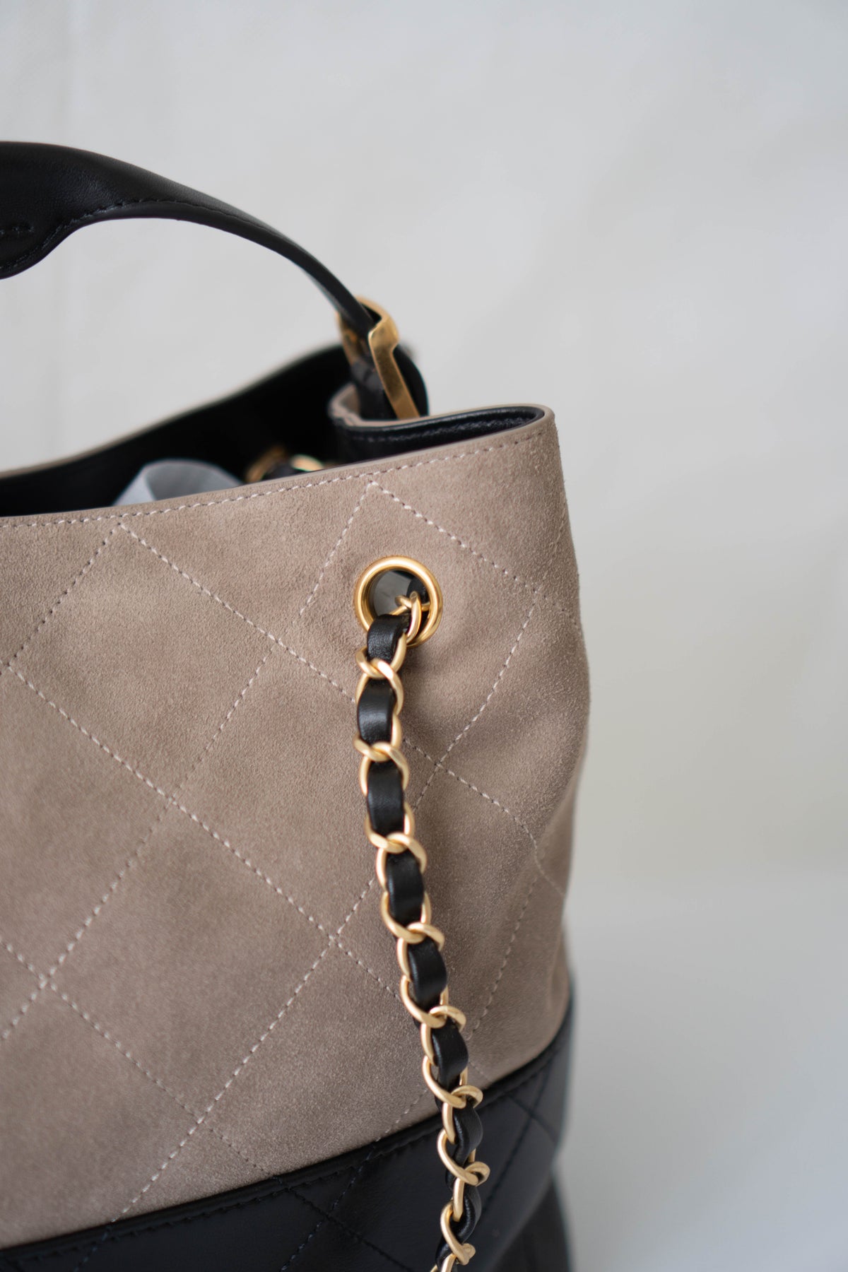 CC Large Hobo Bag – Taupe Suede & Black Calfskin
