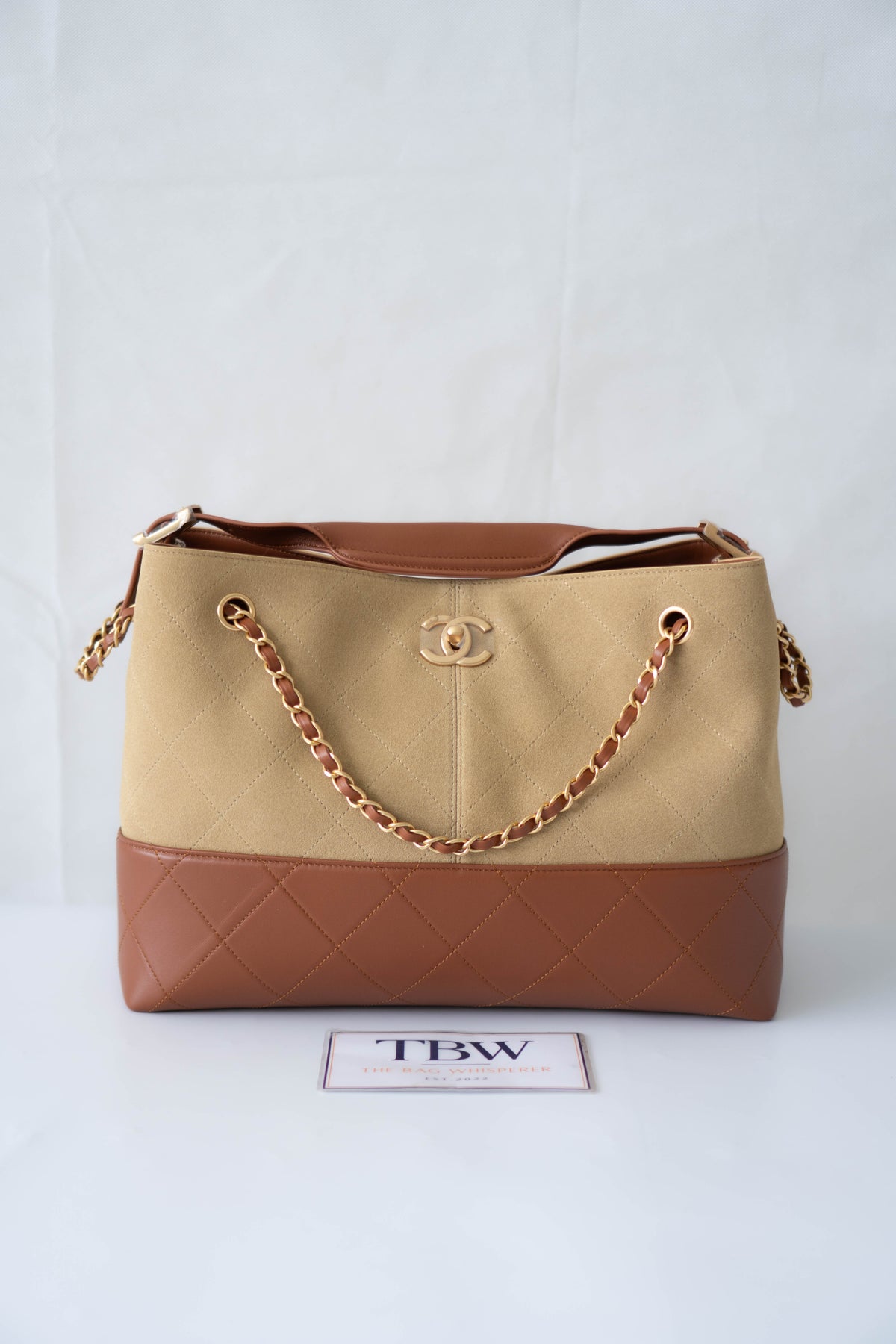 CC Large Hobo Bag – Beige Suede & Brown Calfskin