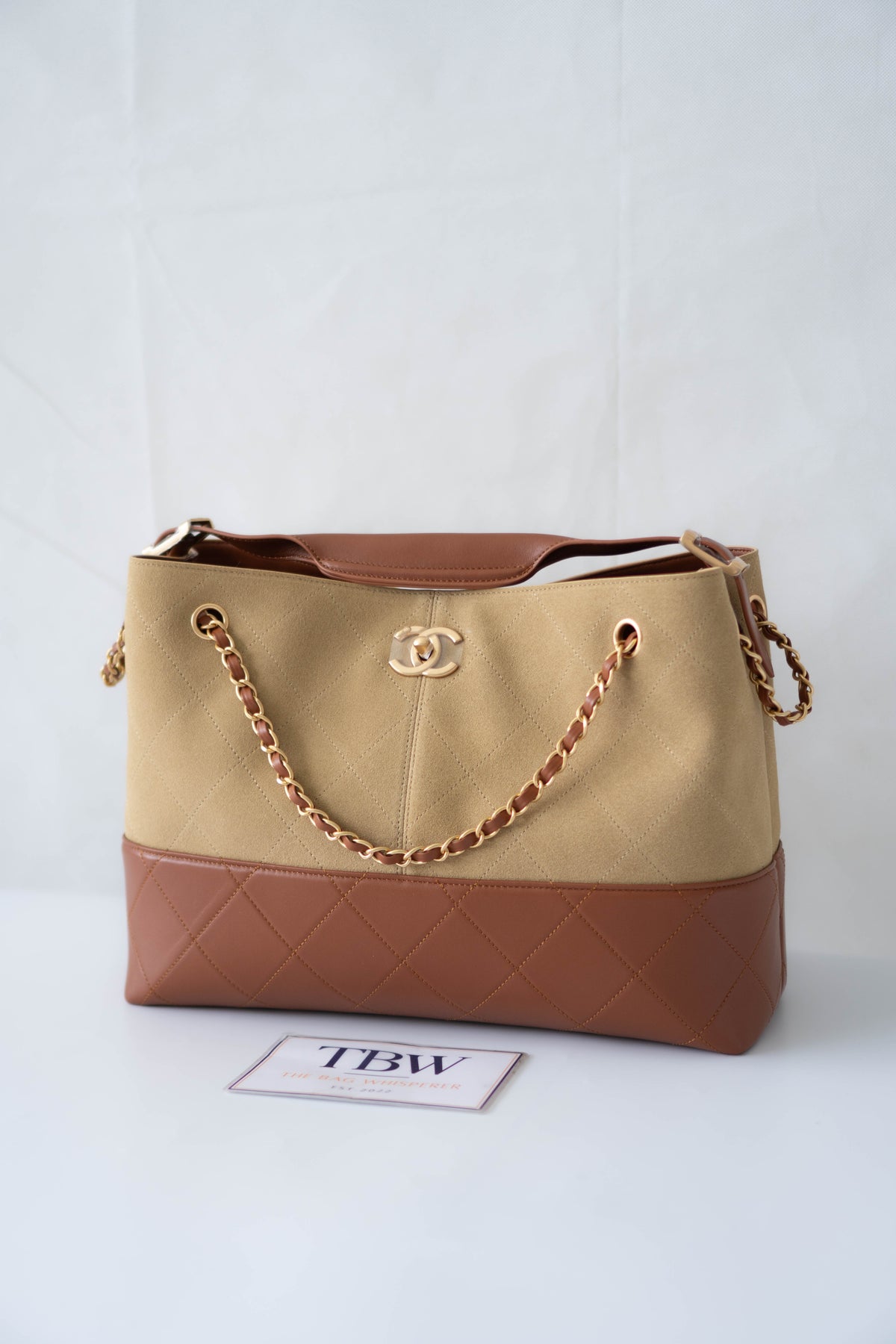 CC Large Hobo Bag – Beige Suede & Brown Calfskin