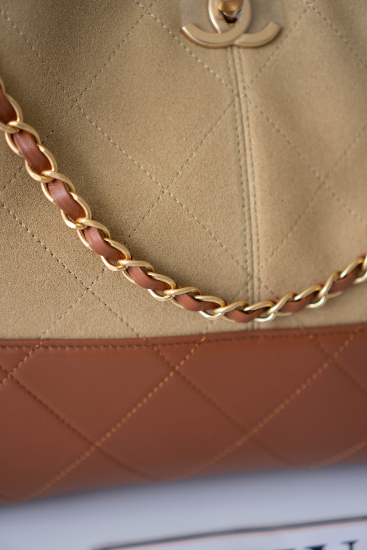 CC Large Hobo Bag – Beige Suede & Brown Calfskin