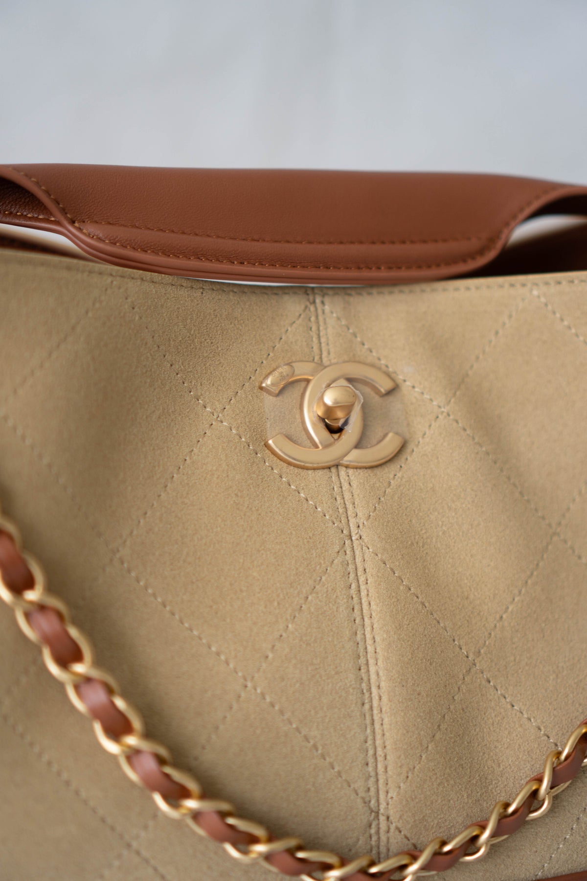 CC Large Hobo Bag – Beige Suede & Brown Calfskin
