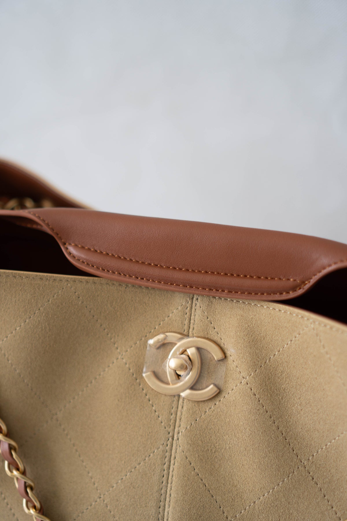 CC Large Hobo Bag – Beige Suede & Brown Calfskin