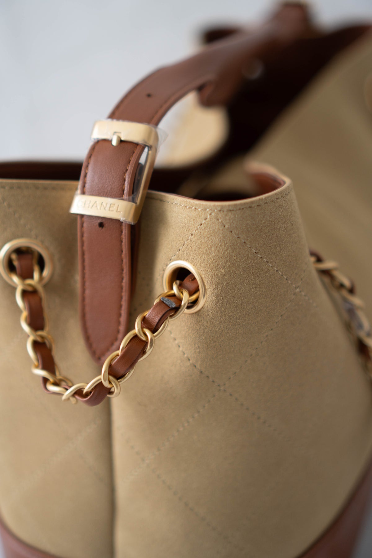 CC Large Hobo Bag – Beige Suede & Brown Calfskin