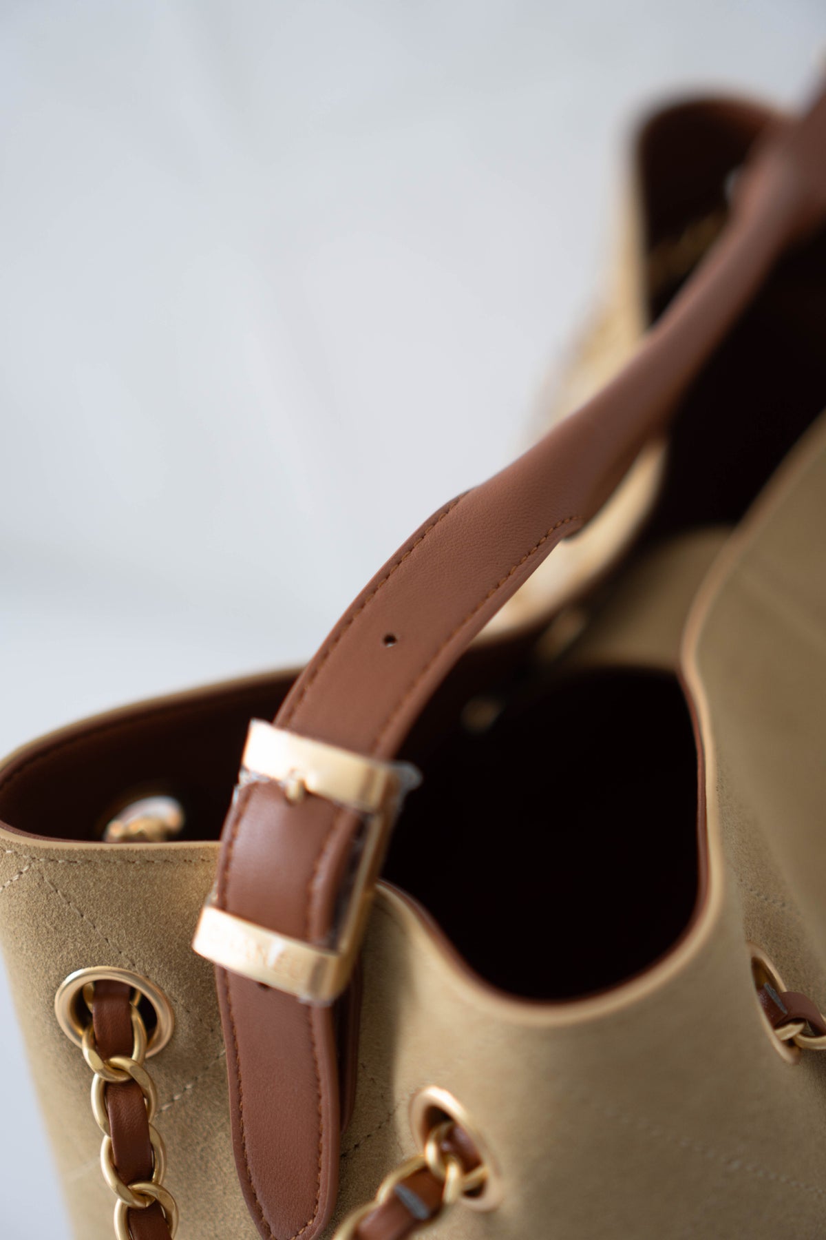 CC Large Hobo Bag – Beige Suede & Brown Calfskin