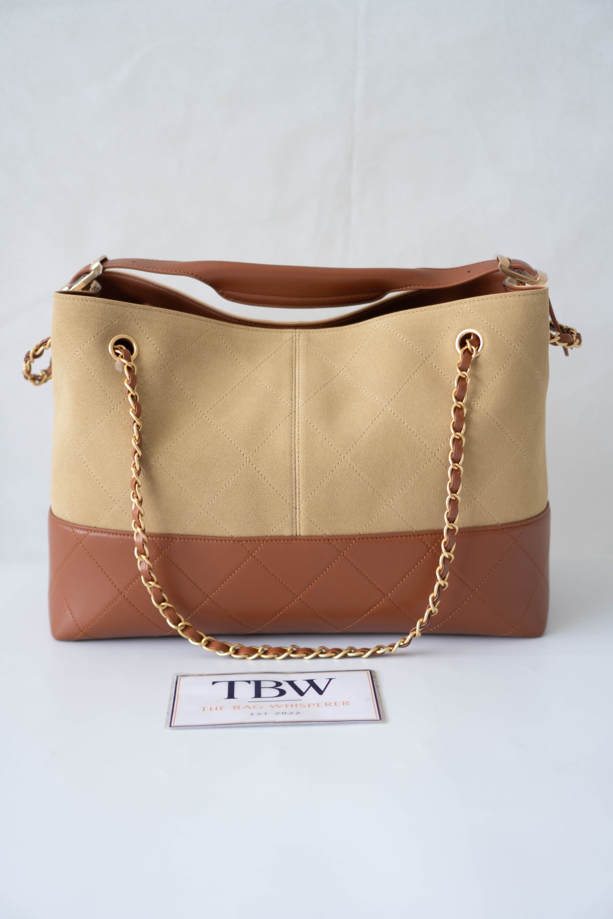 CC Large Hobo Bag – Beige Suede & Brown Calfskin