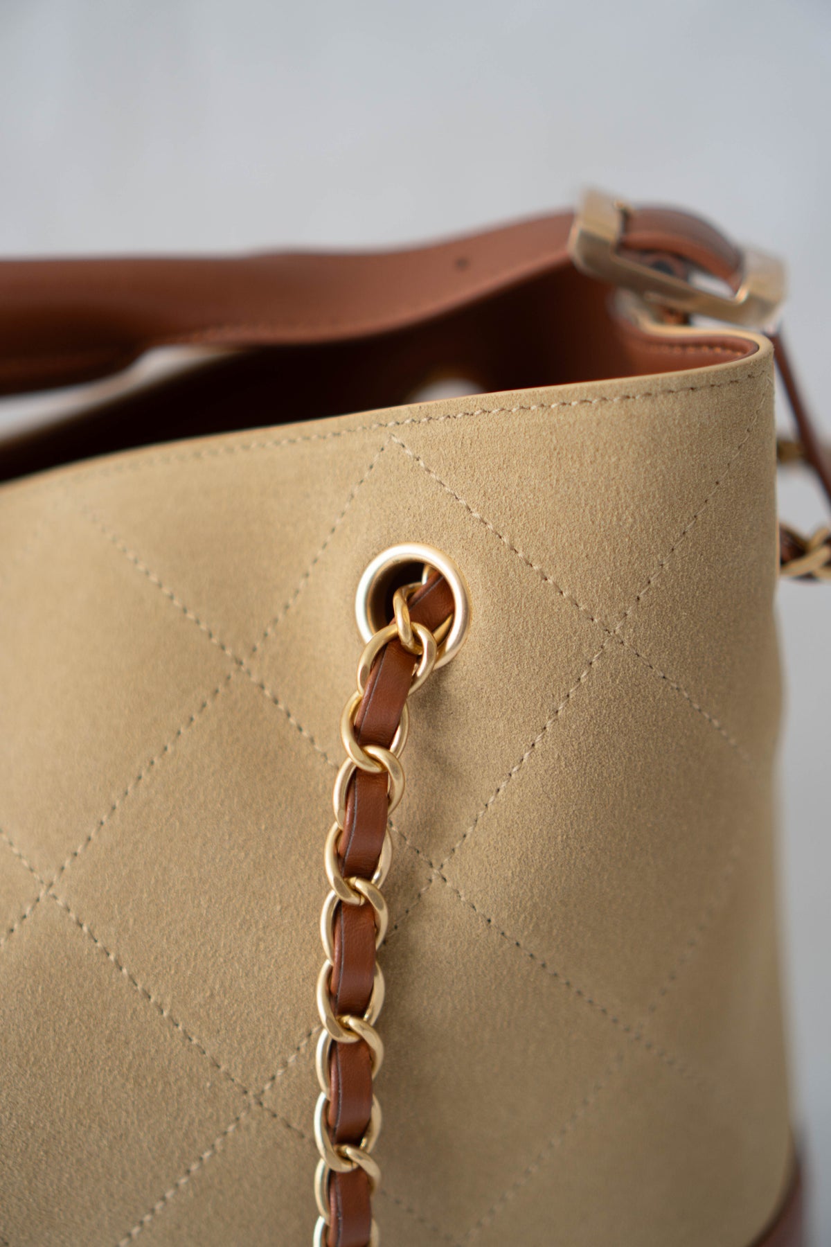 CC Large Hobo Bag – Beige Suede & Brown Calfskin