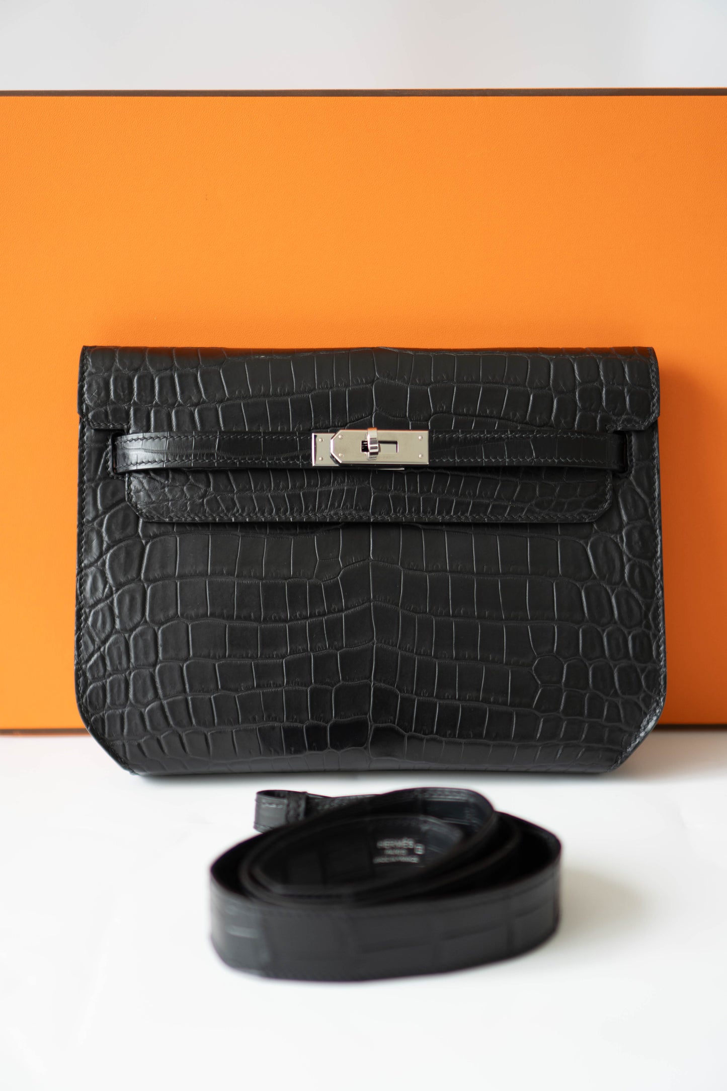 KL Dépêches in Matte Porosus Croc with Palladium Hardware