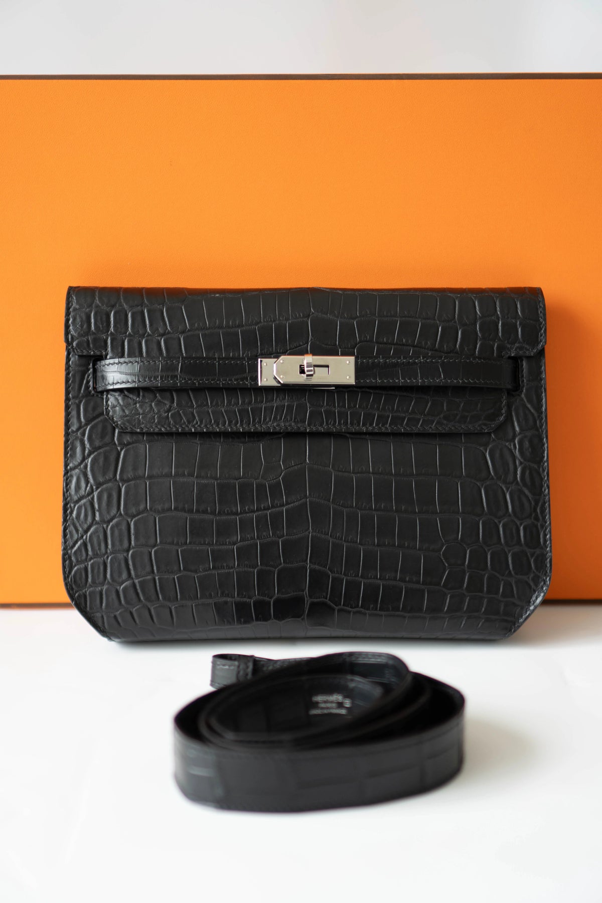KL Dépêches in Matte Porosus Croc with Palladium Hardware