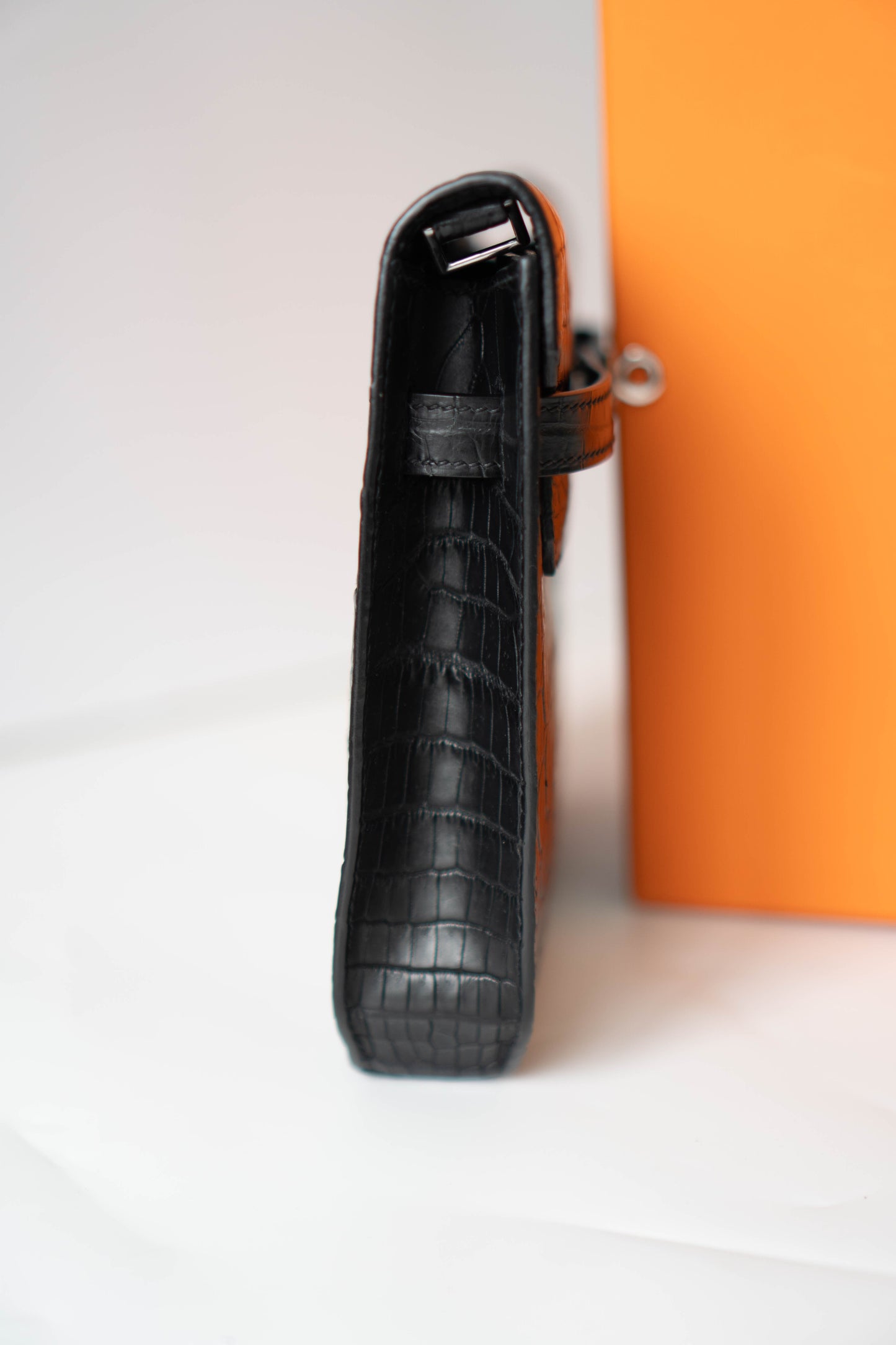 KL Dépêches in Matte Porosus Croc with Palladium Hardware