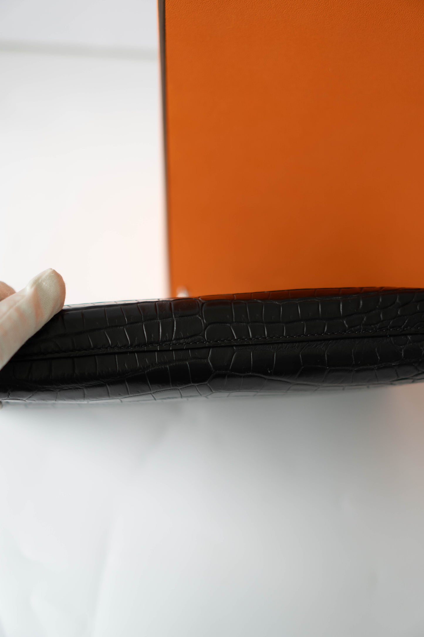 KL Dépêches in Matte Porosus Croc with Palladium Hardware