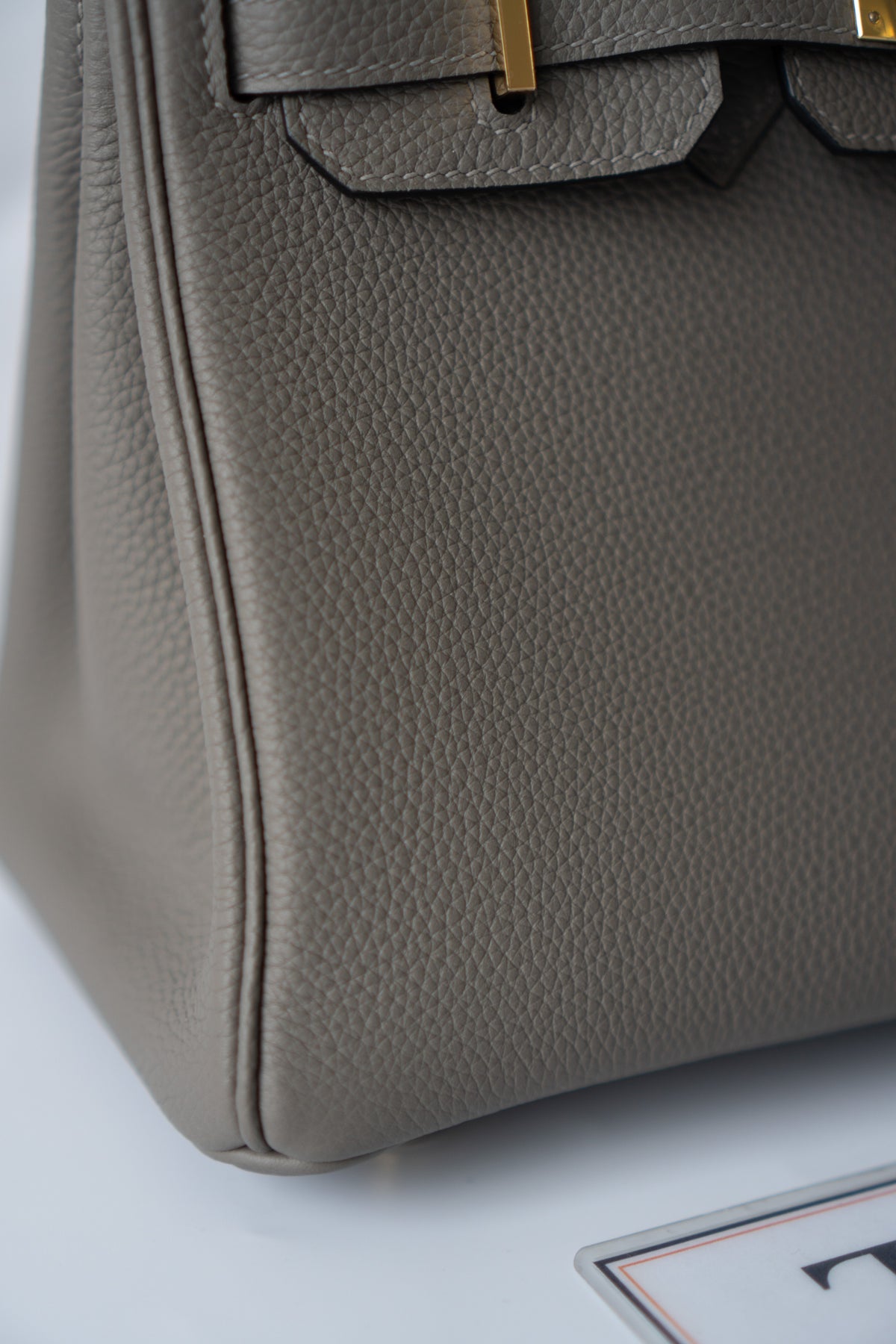 BK 25 – Gris Meyer Togo with Gold Hardware