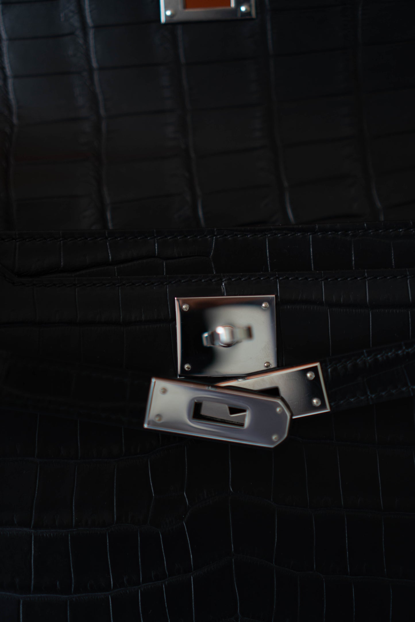 KL Dépêches in Matte Porosus Croc with Palladium Hardware