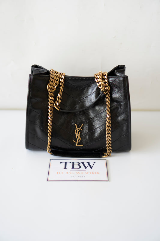 Niki Small Shopping Bag – Black Crinkled Vintage Calfskin with Gold Hardware