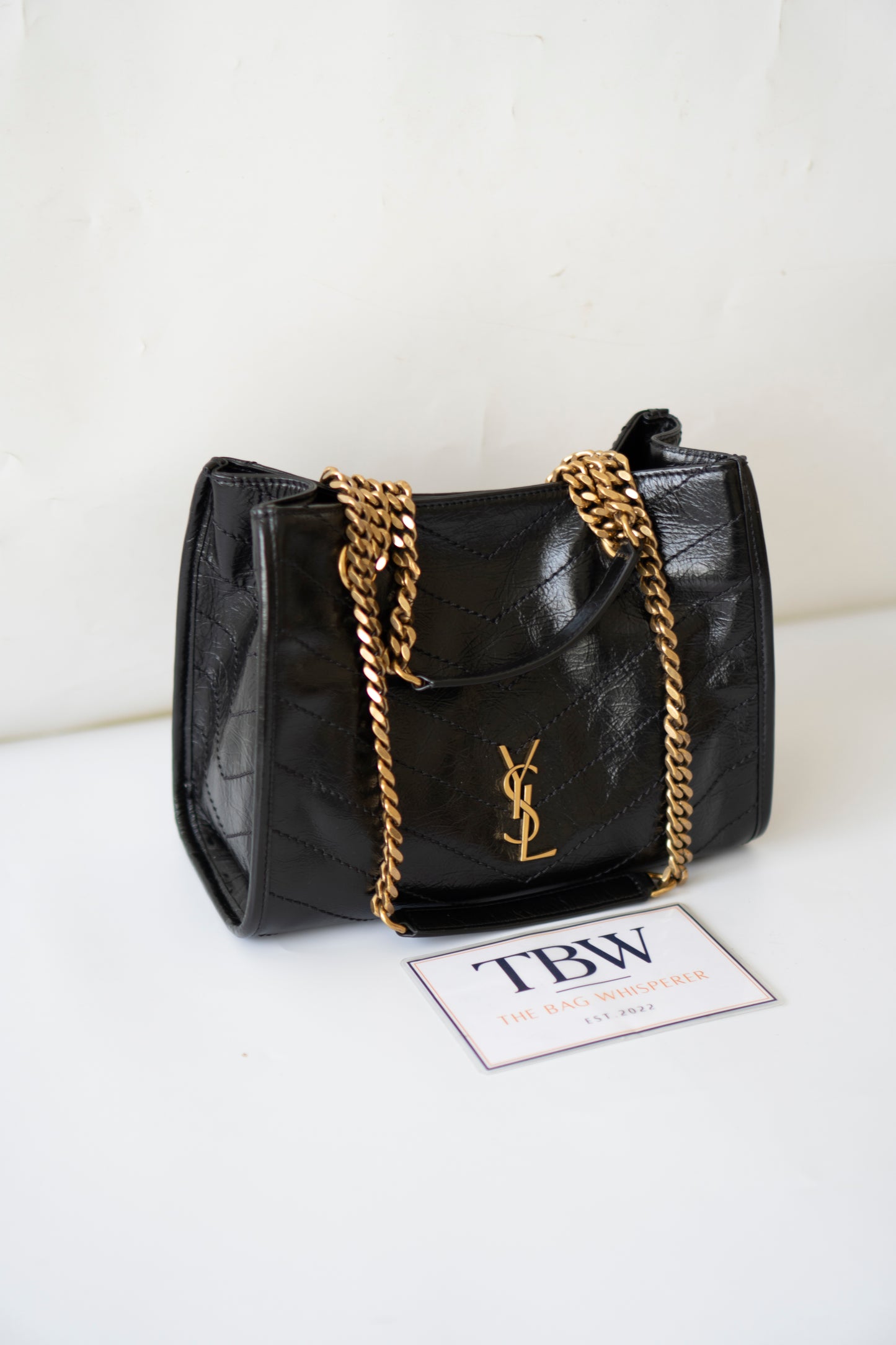 Niki Small Shopping Bag – Black Crinkled Vintage Calfskin with Gold Hardware