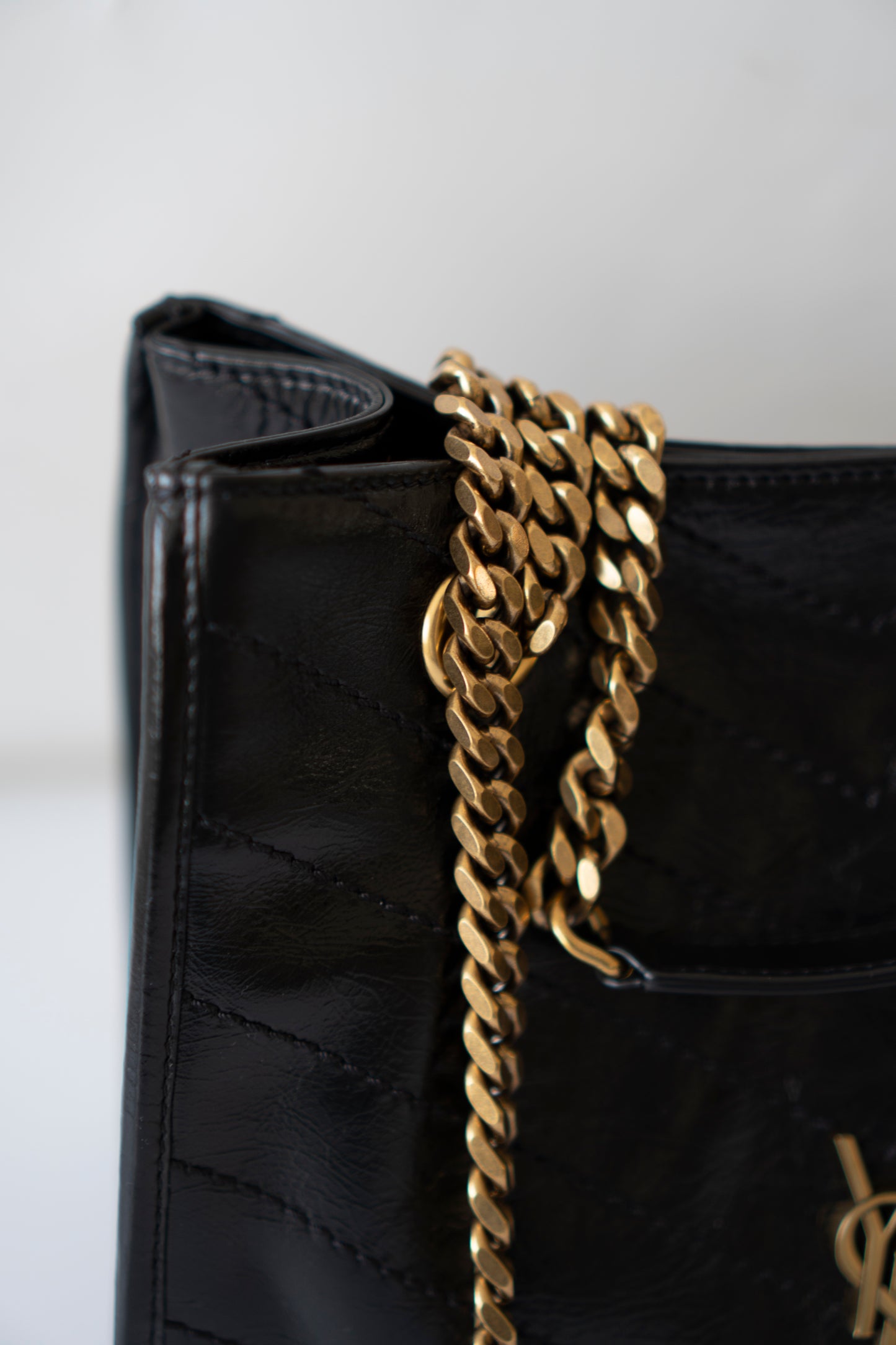 Niki Small Shopping Bag – Black Crinkled Vintage Calfskin with Gold Hardware