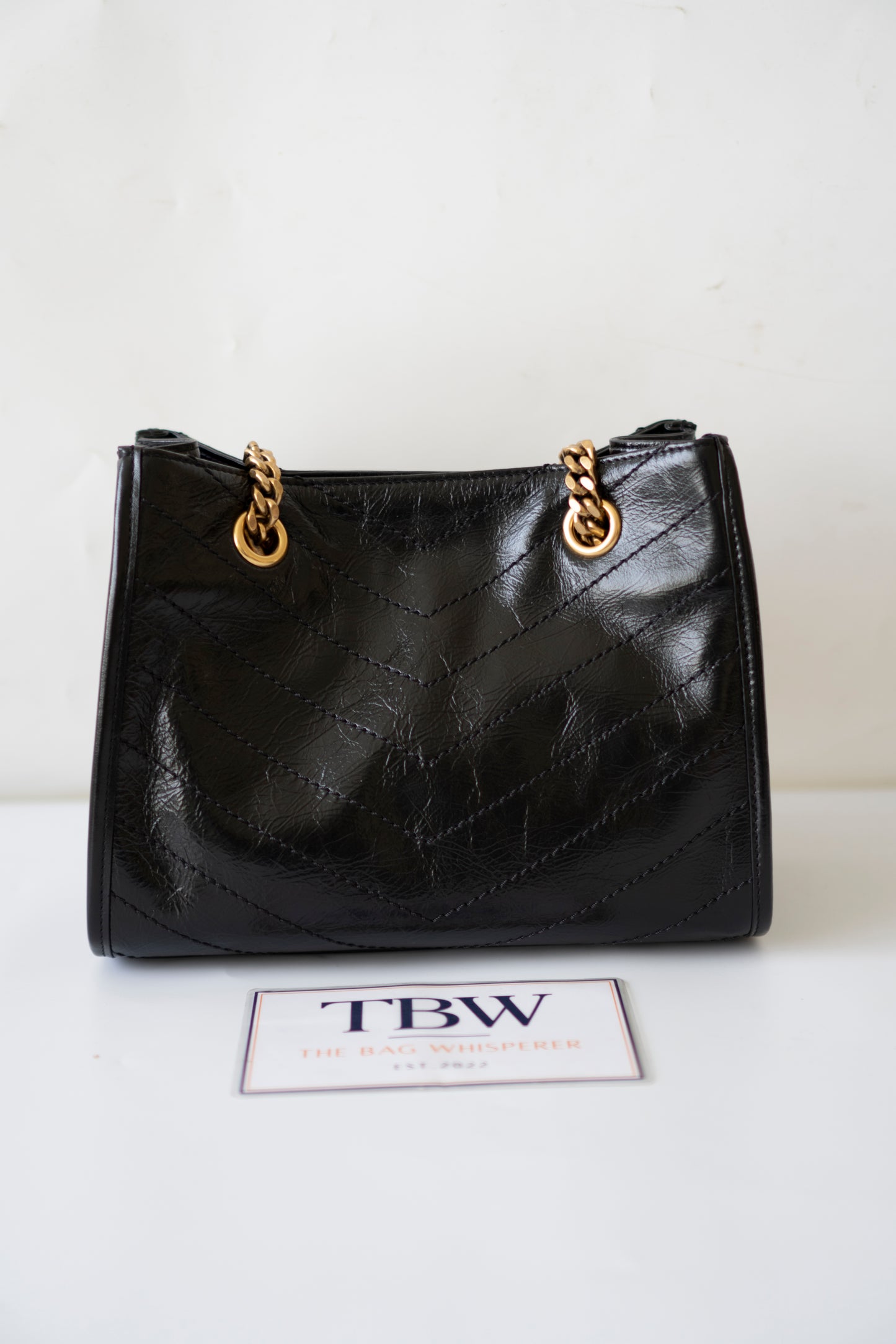 Niki Small Shopping Bag – Black Crinkled Vintage Calfskin with Gold Hardware