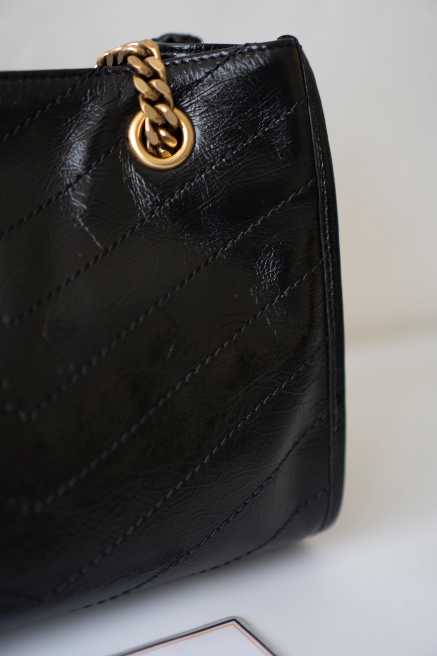 Niki Small Shopping Bag – Black Crinkled Vintage Calfskin with Gold Hardware