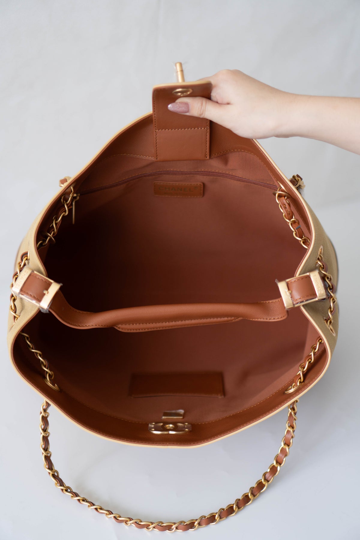 CC Large Hobo Bag – Beige Suede & Brown Calfskin