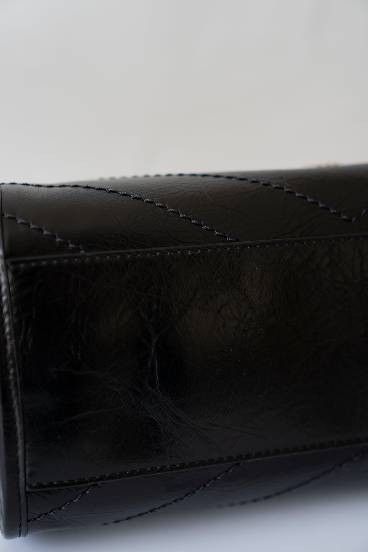 Niki Small Shopping Bag – Black Crinkled Vintage Calfskin with Gold Hardware