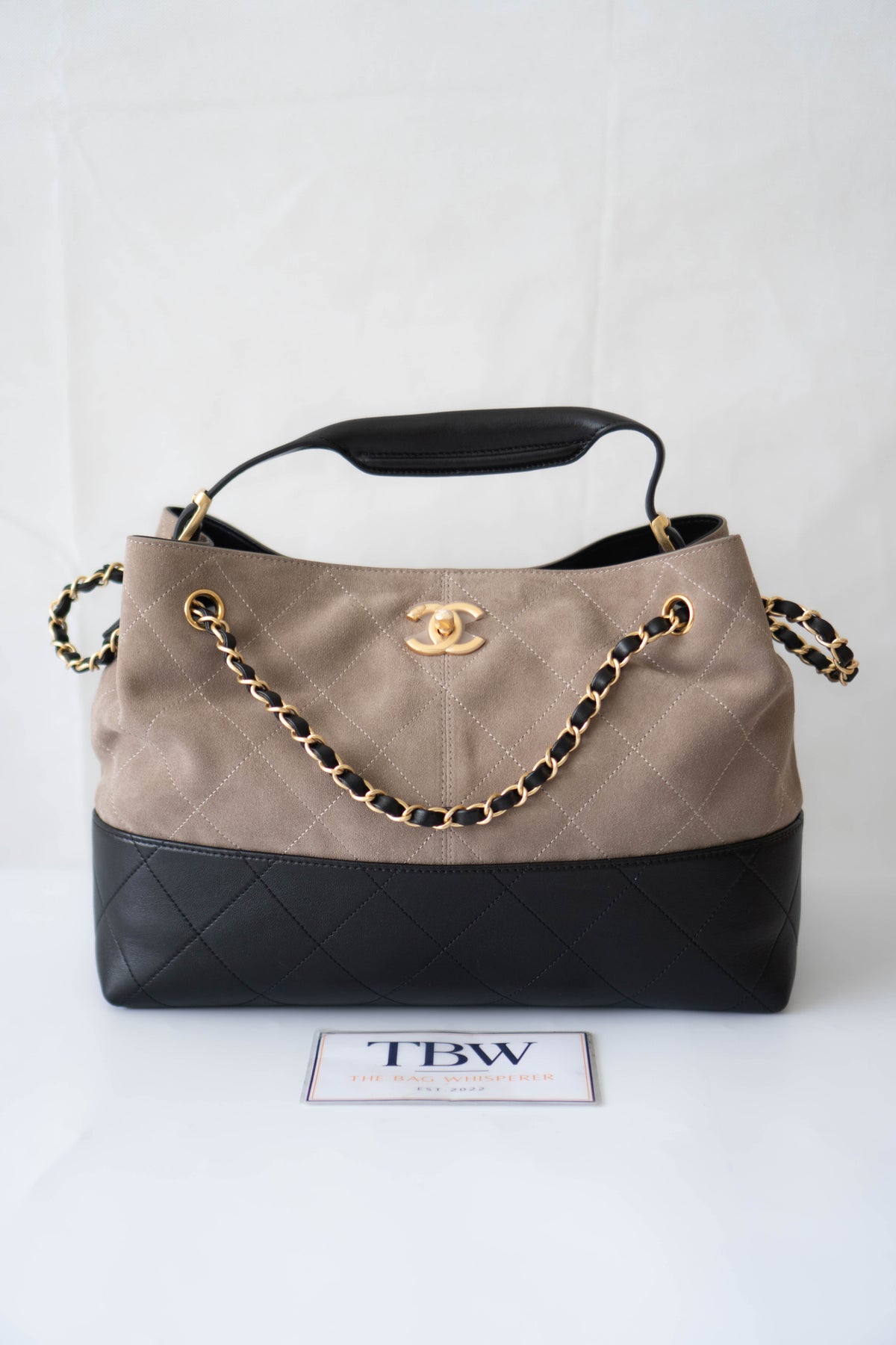 CC Large Hobo Bag – Taupe Suede & Black Calfskin