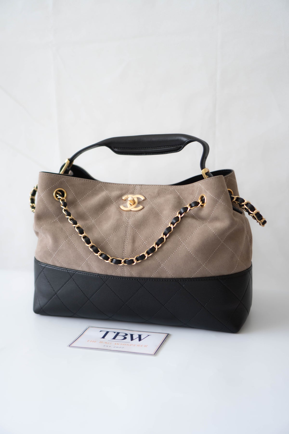 CC Large Hobo Bag – Taupe Suede & Black Calfskin