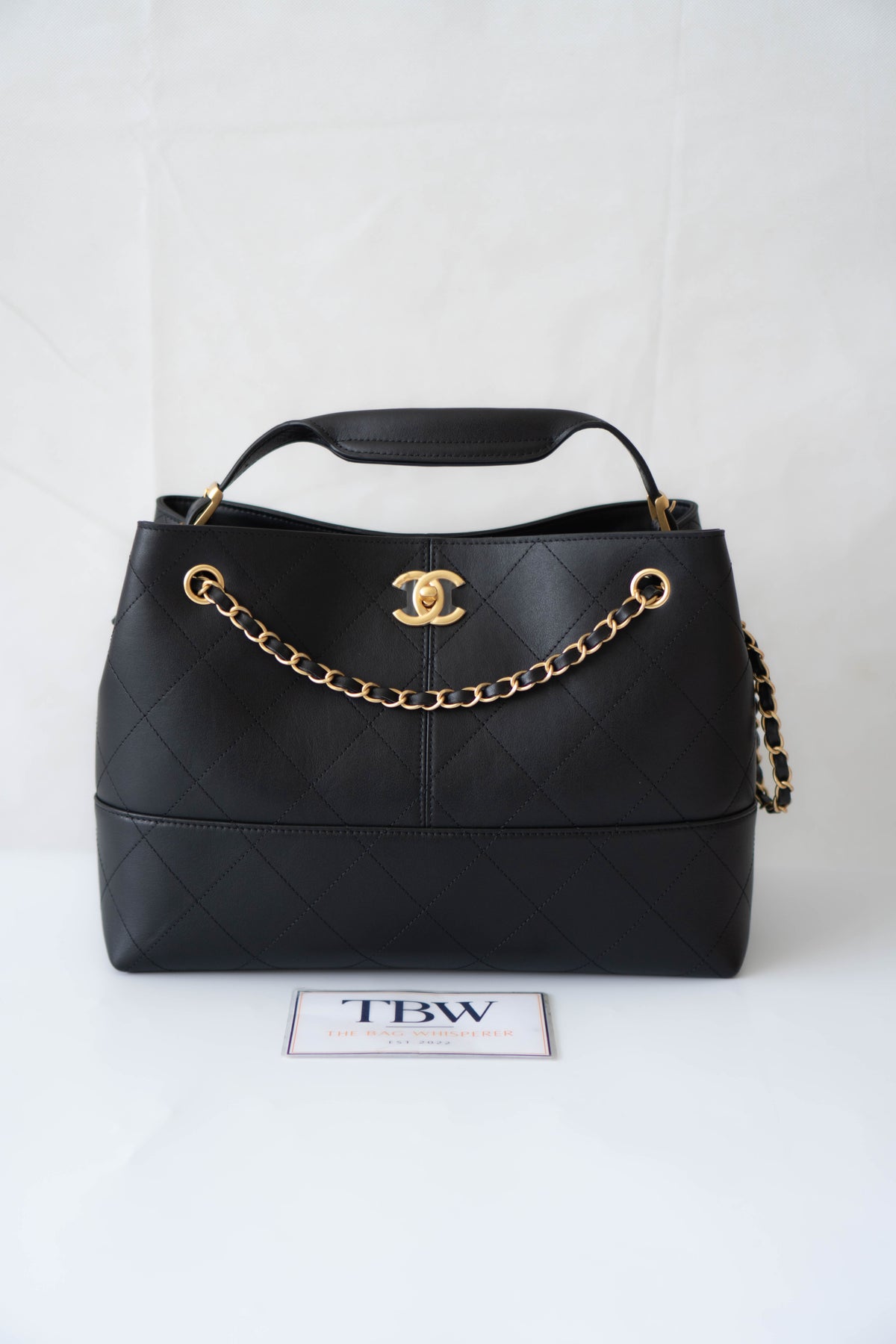 CC Large Hobo Bag – Black Calfskin in Gold Hardware