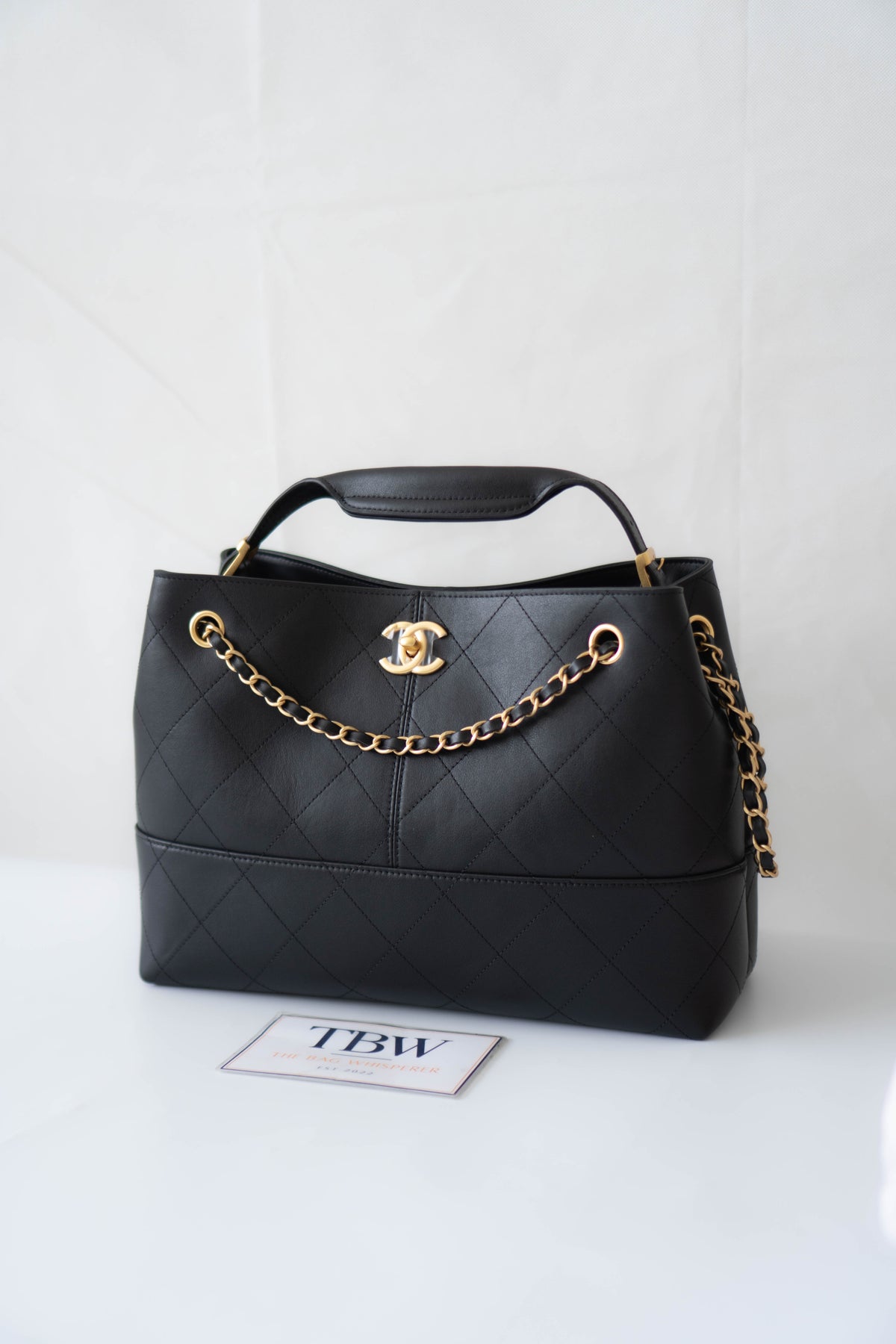 CC Large Hobo Bag – Black Calfskin in Gold Hardware