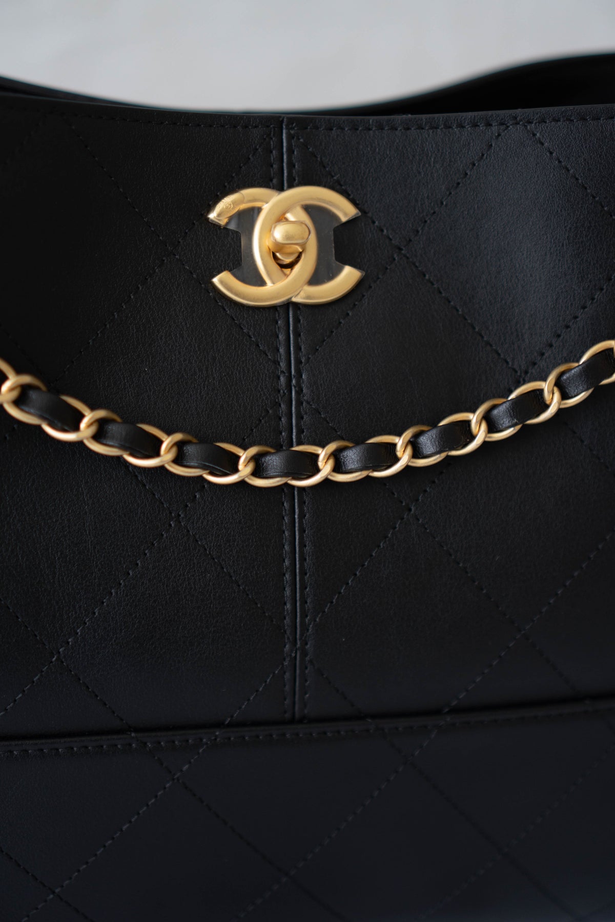 CC Large Hobo Bag – Black Calfskin in Gold Hardware