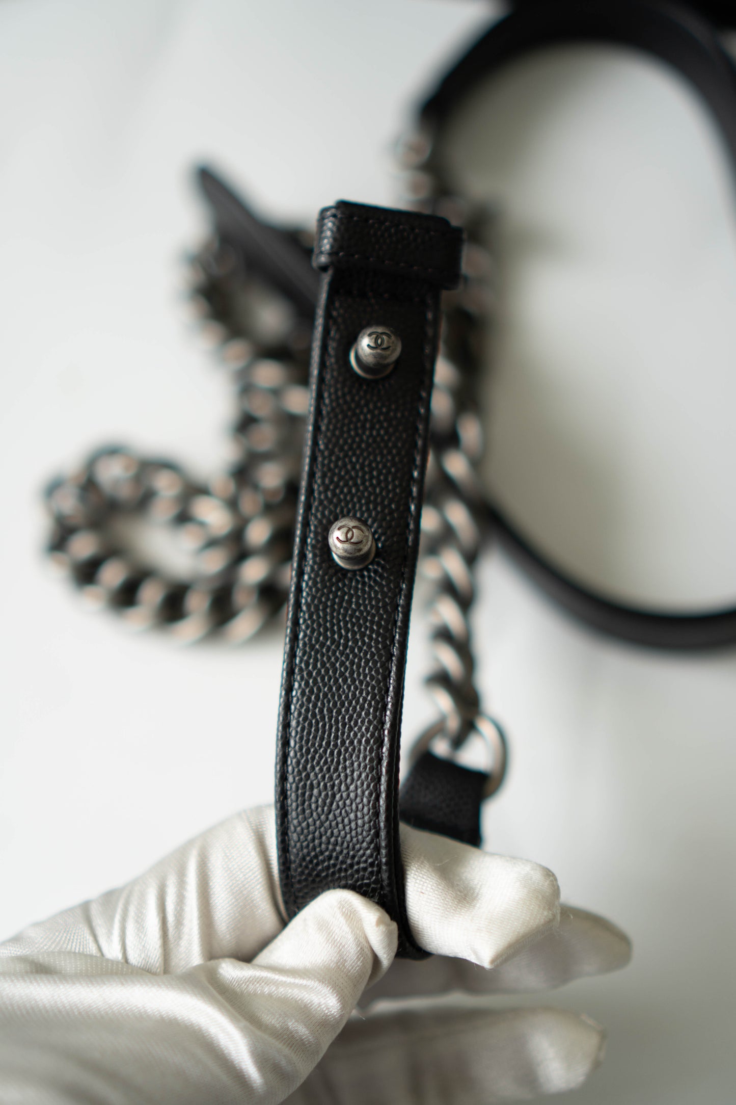 Le Boy Medium in Black Chevron Caviar Leather with Ruthenium Hardware