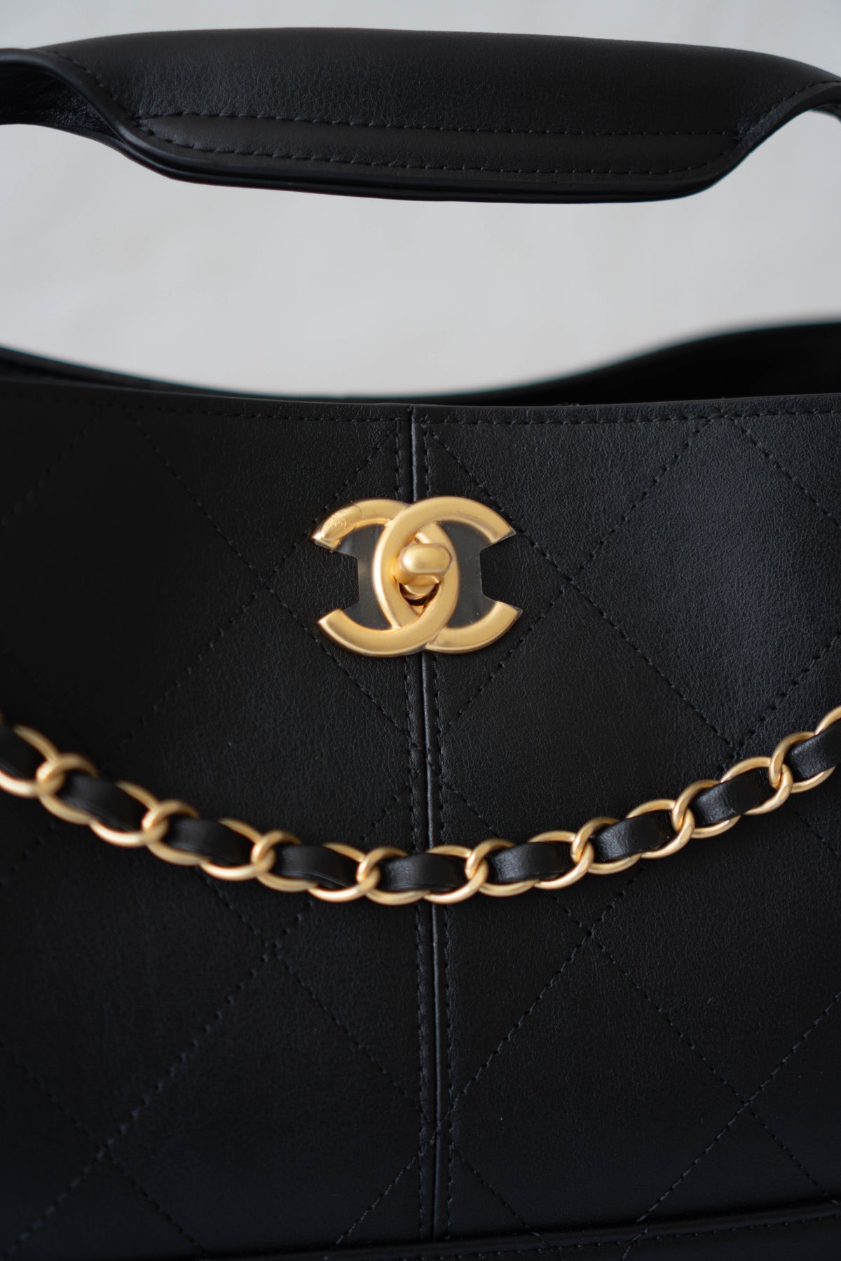 CC Large Hobo Bag – Black Calfskin in Gold Hardware