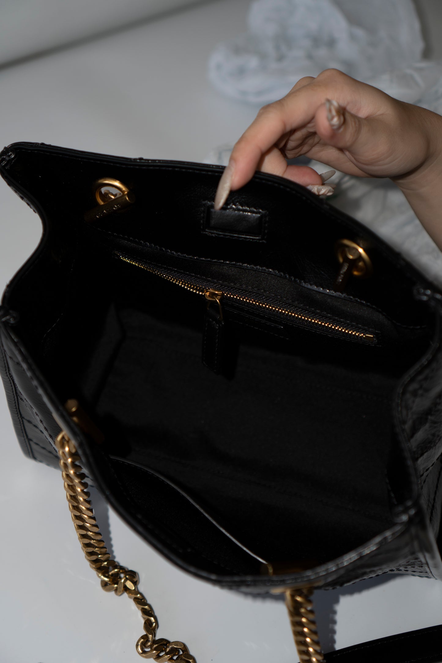 Niki Small Shopping Bag – Black Crinkled Vintage Calfskin with Gold Hardware