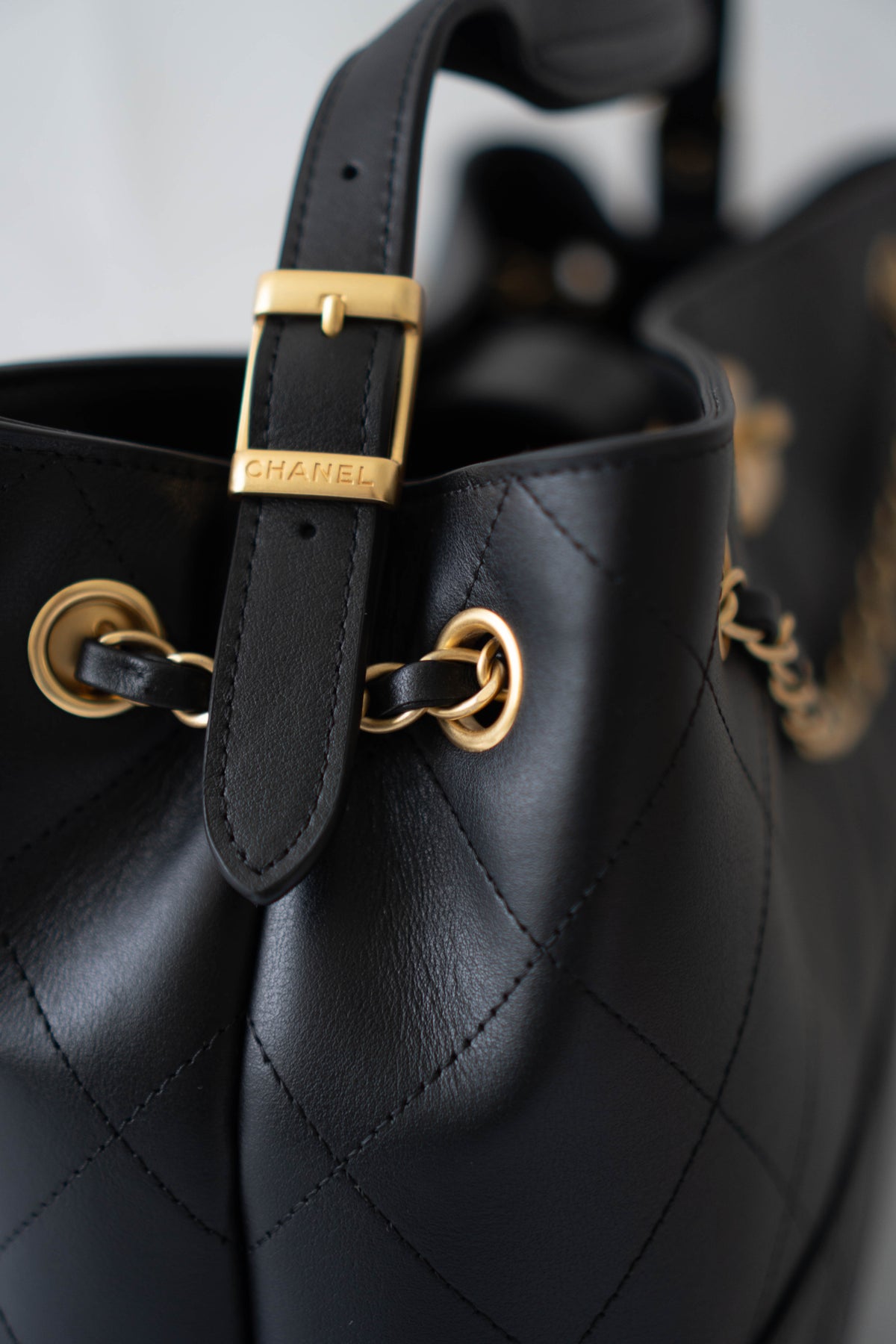 CC Large Hobo Bag – Black Calfskin in Gold Hardware