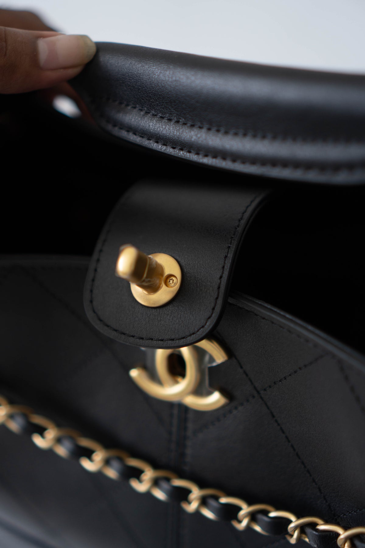CC Large Hobo Bag – Black Calfskin in Gold Hardware