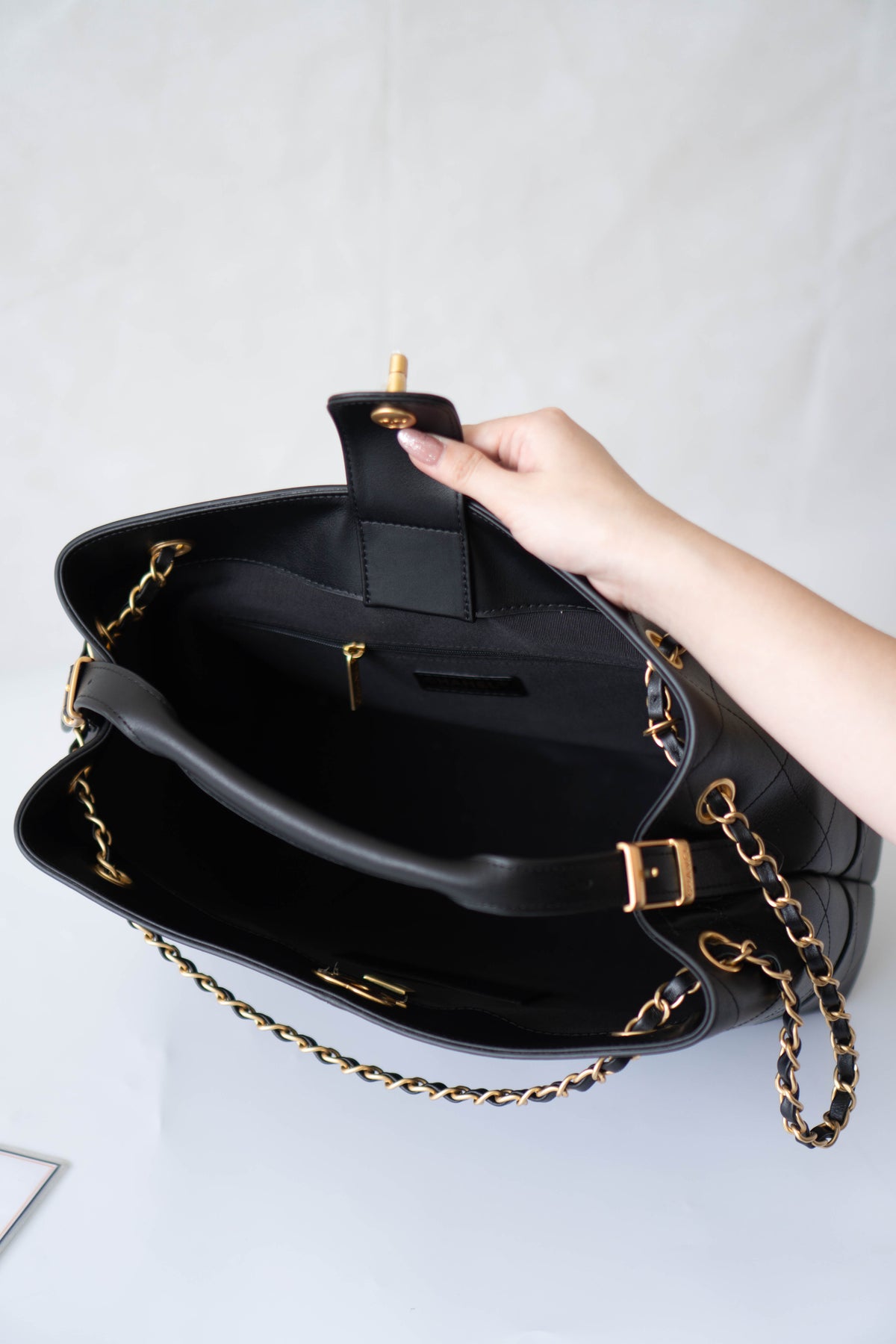 CC Large Hobo Bag – Black Calfskin in Gold Hardware