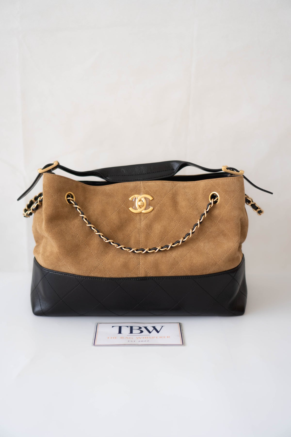 CC Large Hobo Bag – Tan Suede &amp; Black Calfskin