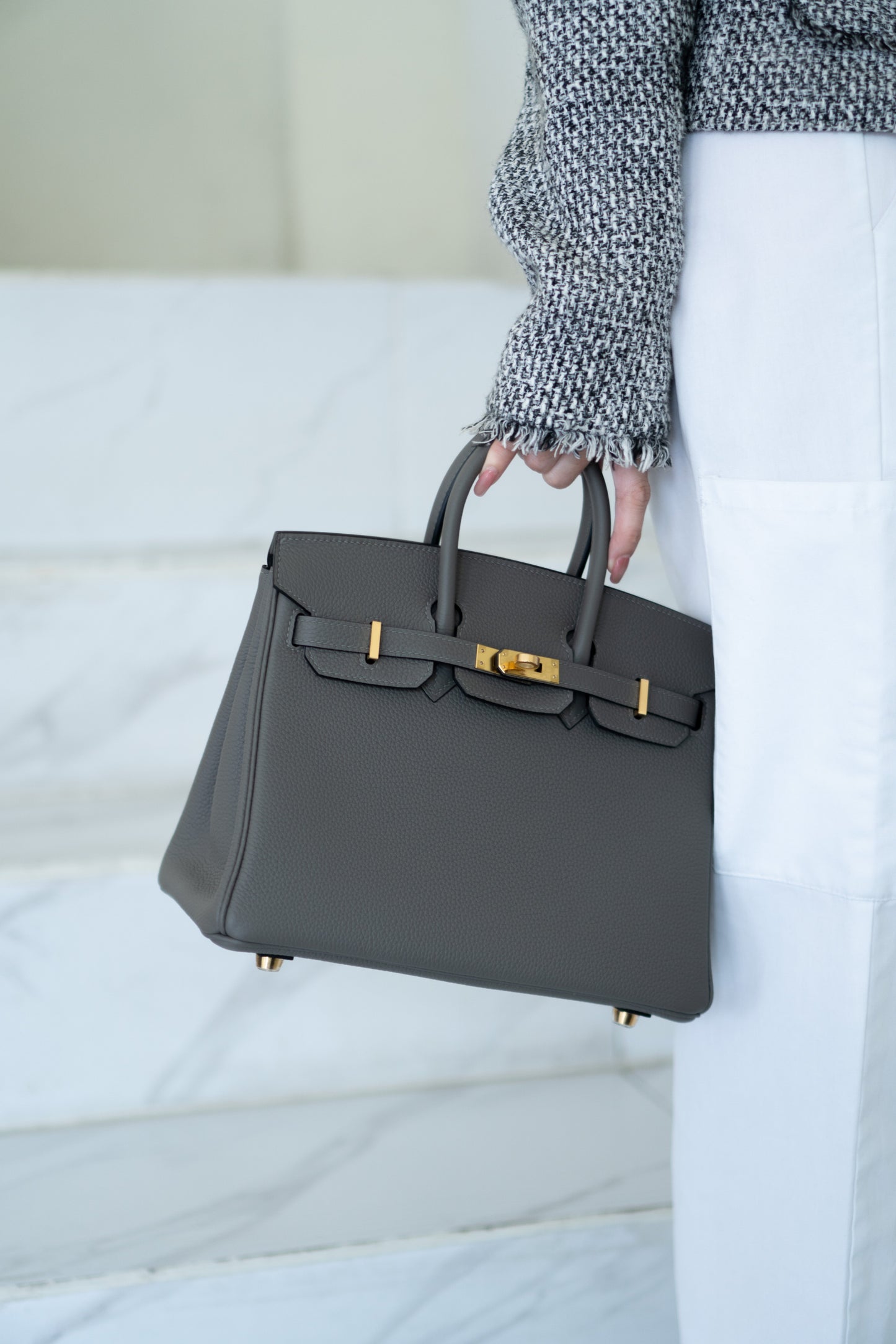 BK 25 – Gris Meyer Togo with Gold Hardware
