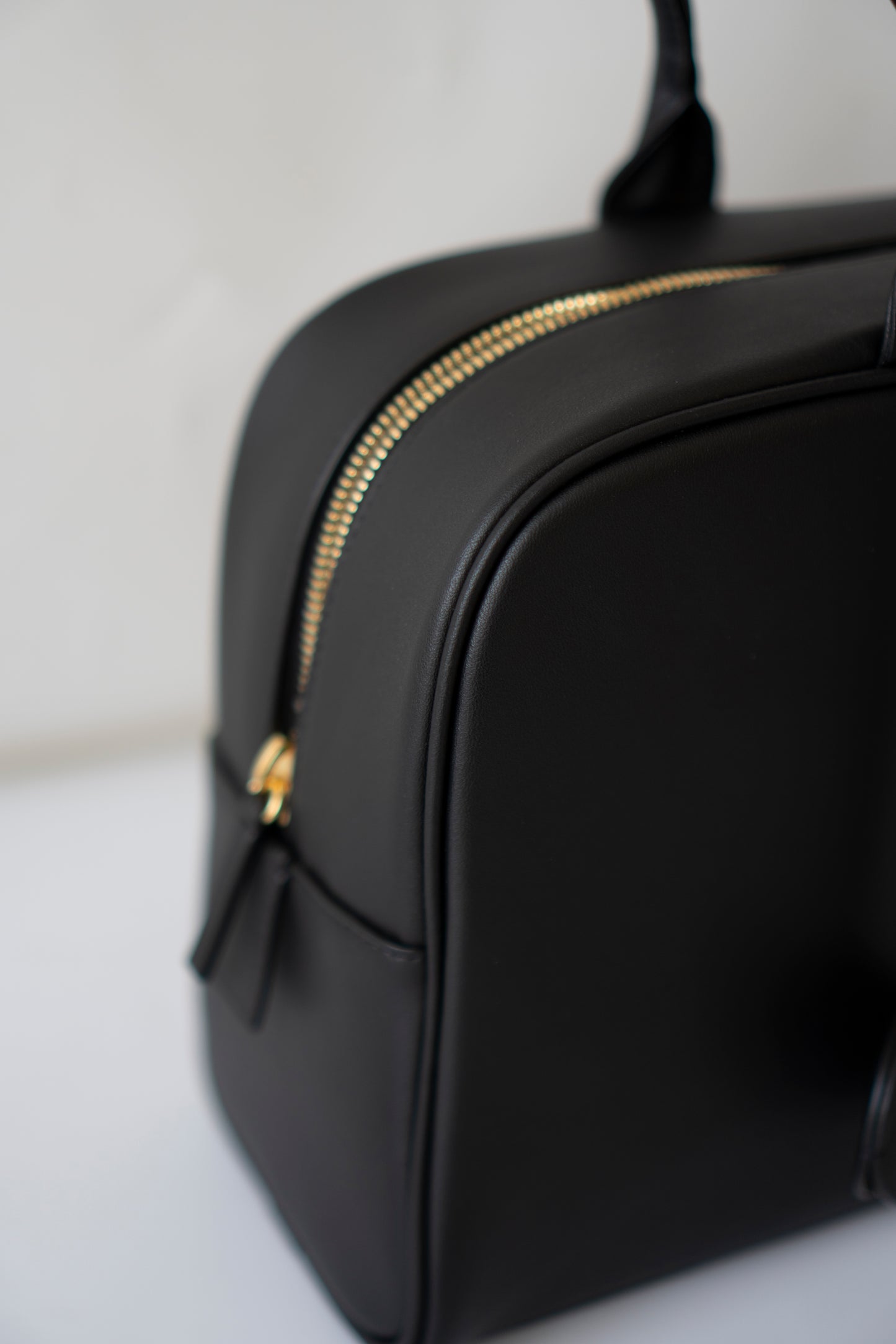 Large Bowling Bag 26S – Black Calfskin with Gold Hardware