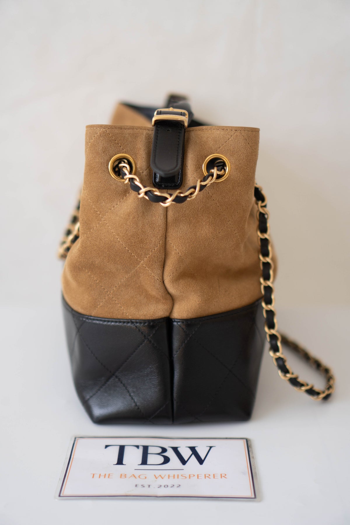 CC Large Hobo Bag – Tan Suede &amp; Black Calfskin