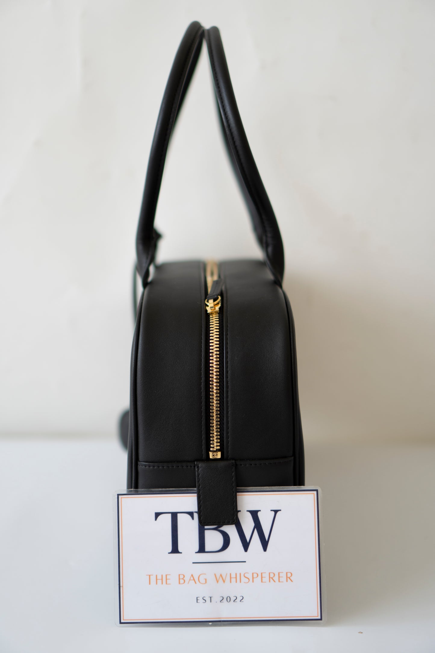 Large Bowling Bag 26S – Black Calfskin with Gold Hardware