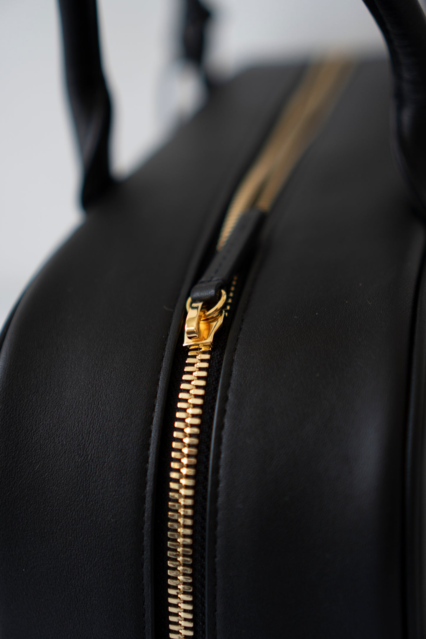 Large Bowling Bag 26S – Black Calfskin with Gold Hardware