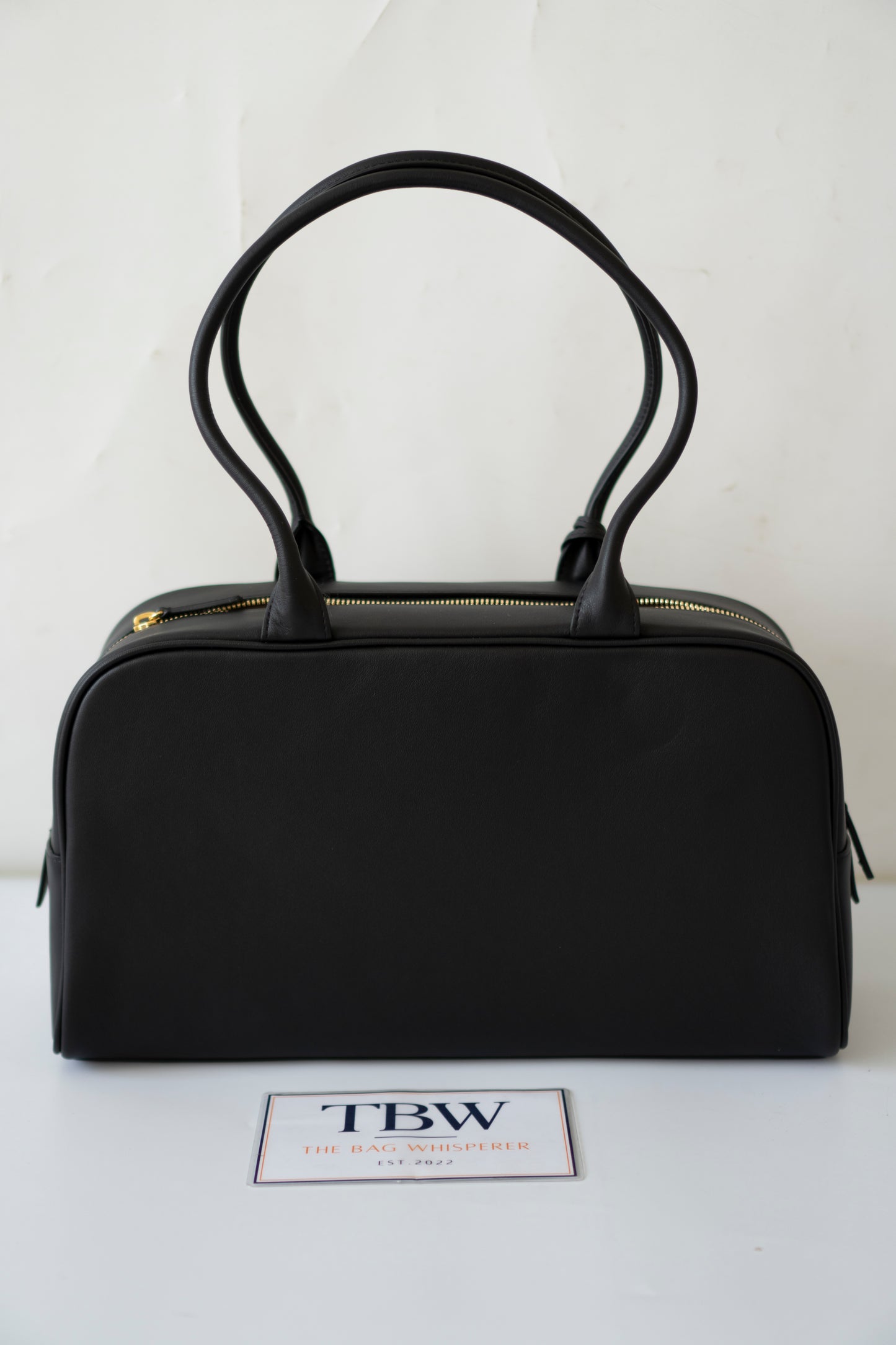 Large Bowling Bag 26S – Black Calfskin with Gold Hardware