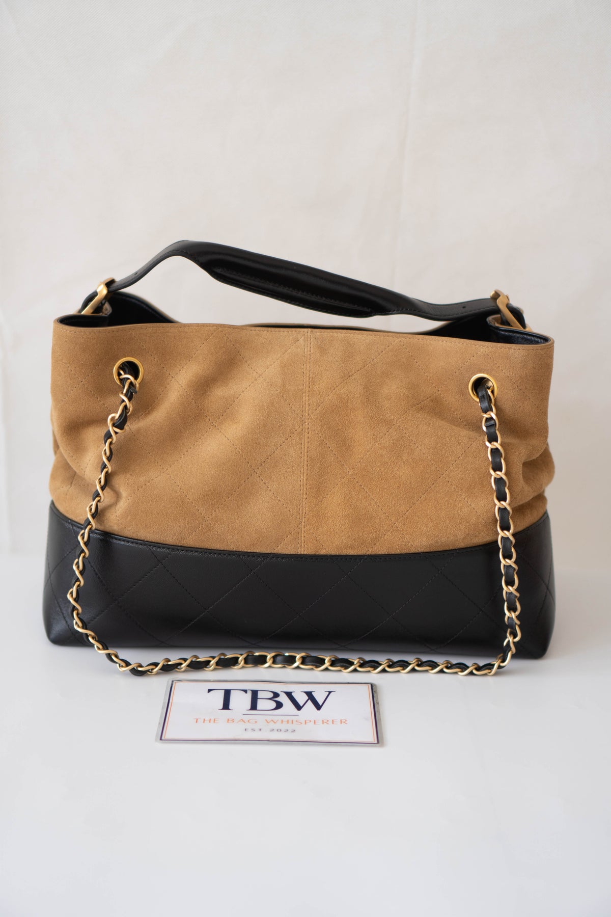 CC Large Hobo Bag – Tan Suede &amp; Black Calfskin